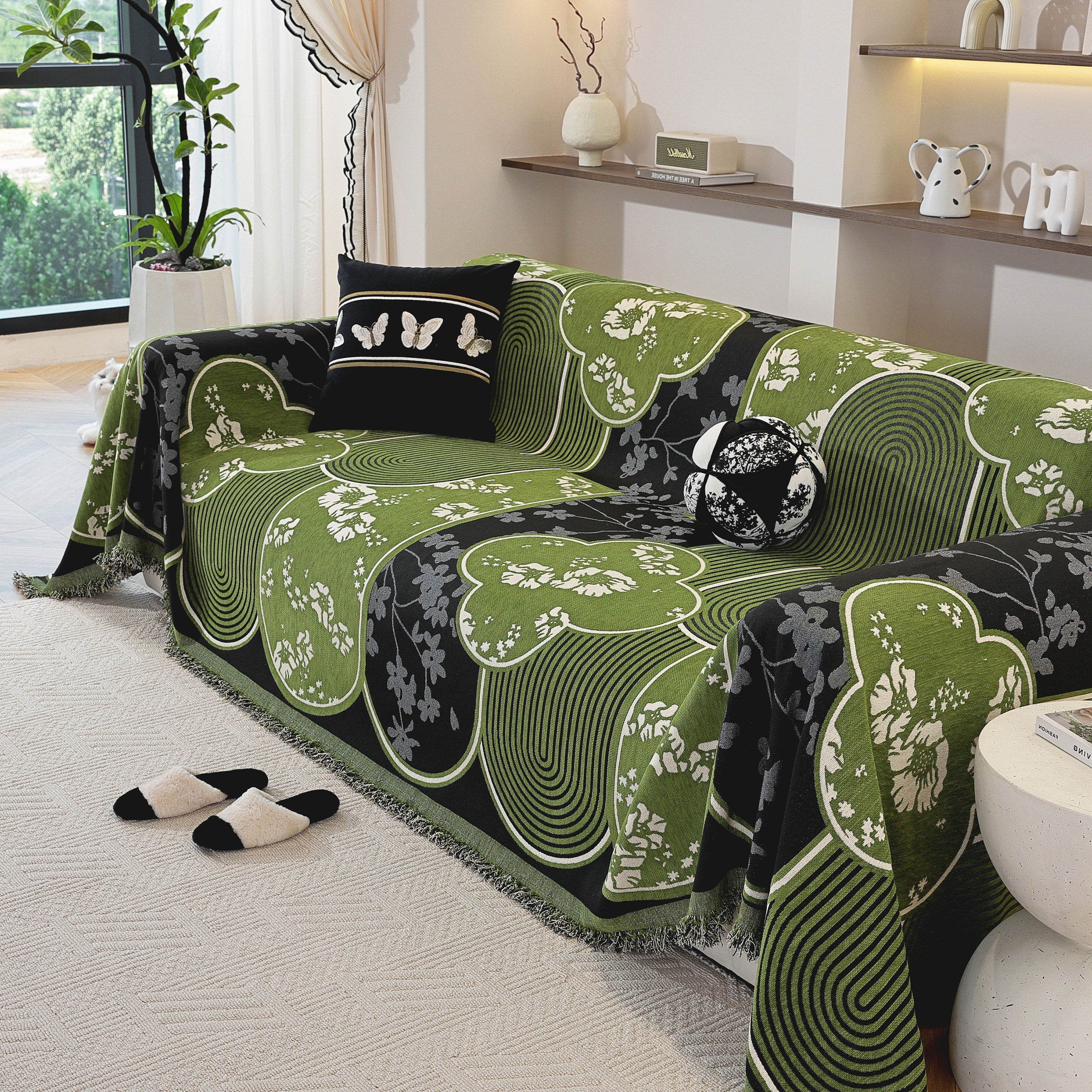 Modern Retro Sofa Throw - Decorative, Washable Chenille Blanket & Couch Protector