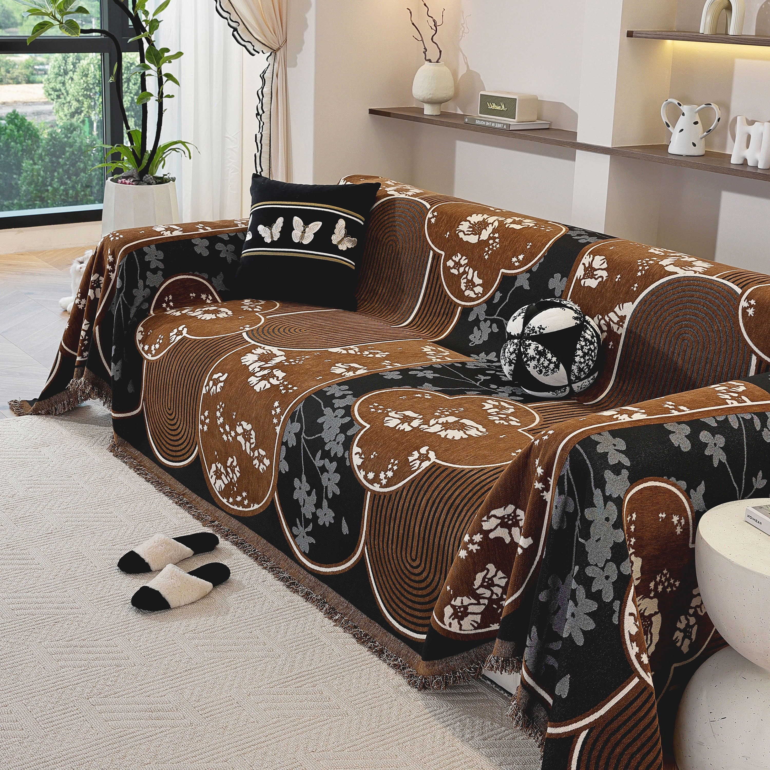 Modern Retro Sofa Throw - Decorative, Washable Chenille Blanket & Couch Protector