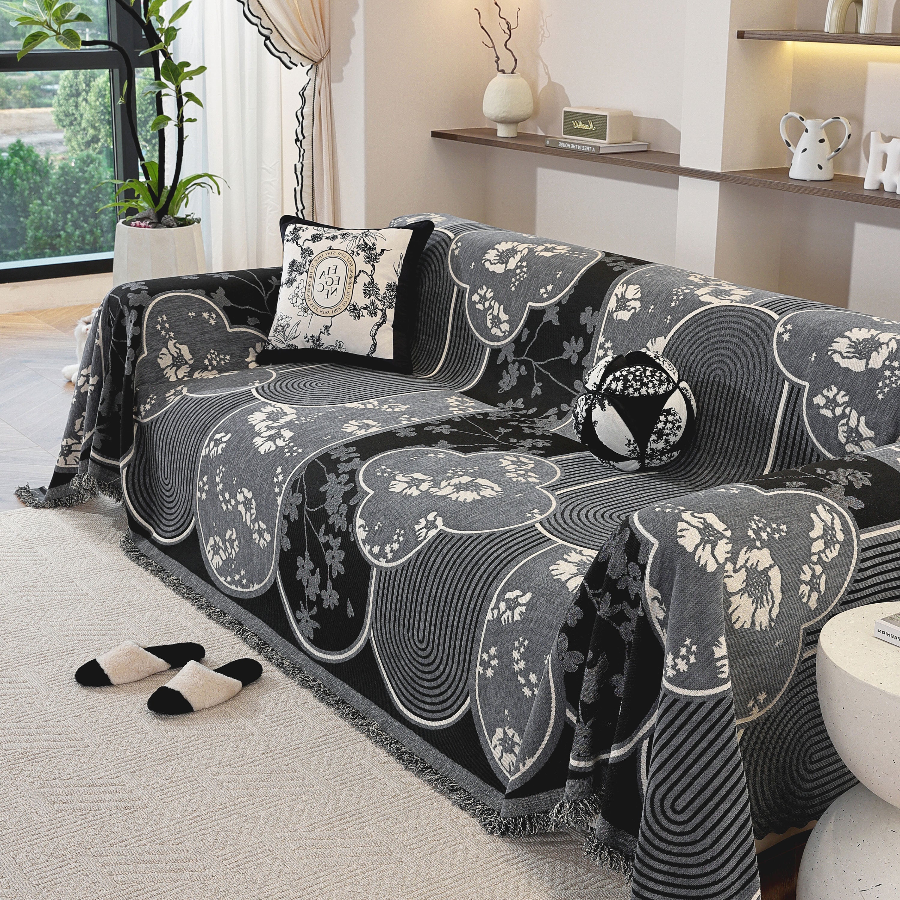 Modern Retro Sofa Throw - Decorative, Washable Chenille Blanket & Couch Protector