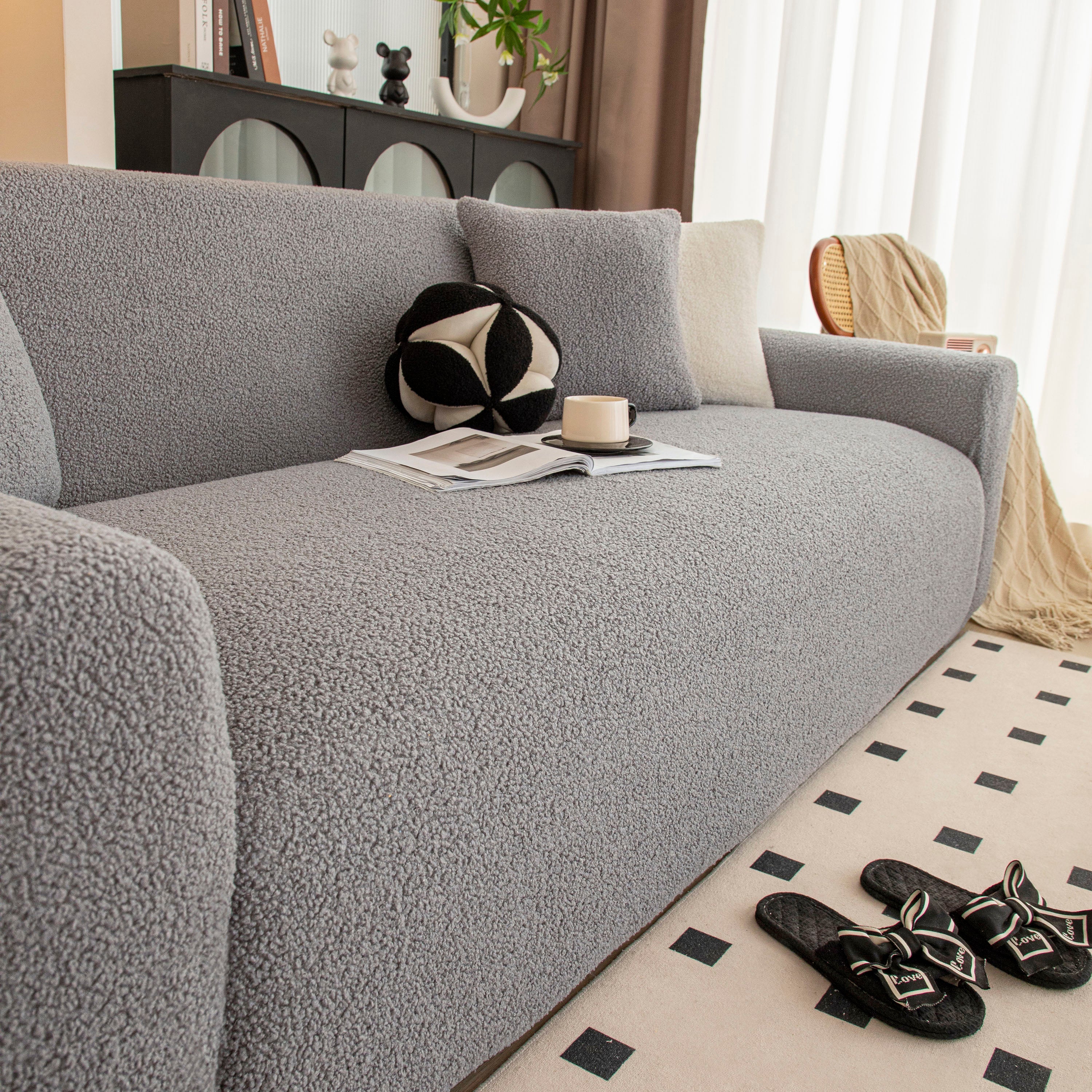 Stretch Plush Fitted Couch Slipcover Furniture Protector for 1/2/3/4/5 Cushion Couch