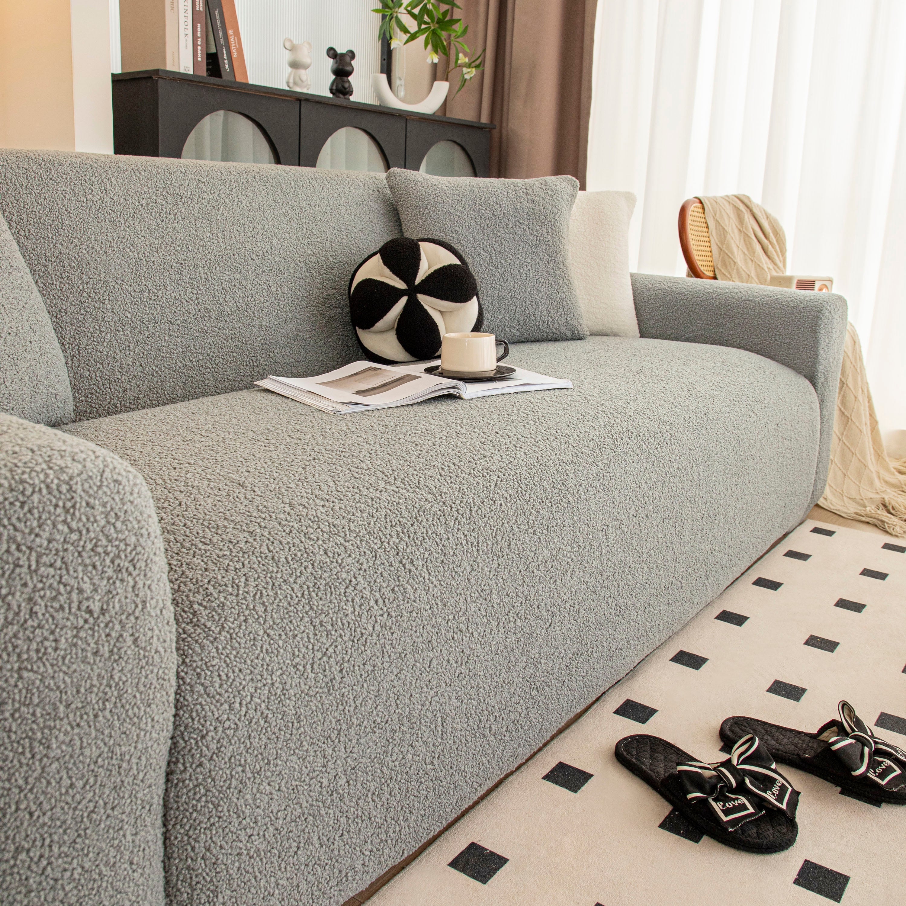 Stretch Plush Fitted Couch Slipcover Furniture Protector for 1/2/3/4/5 Cushion Couch