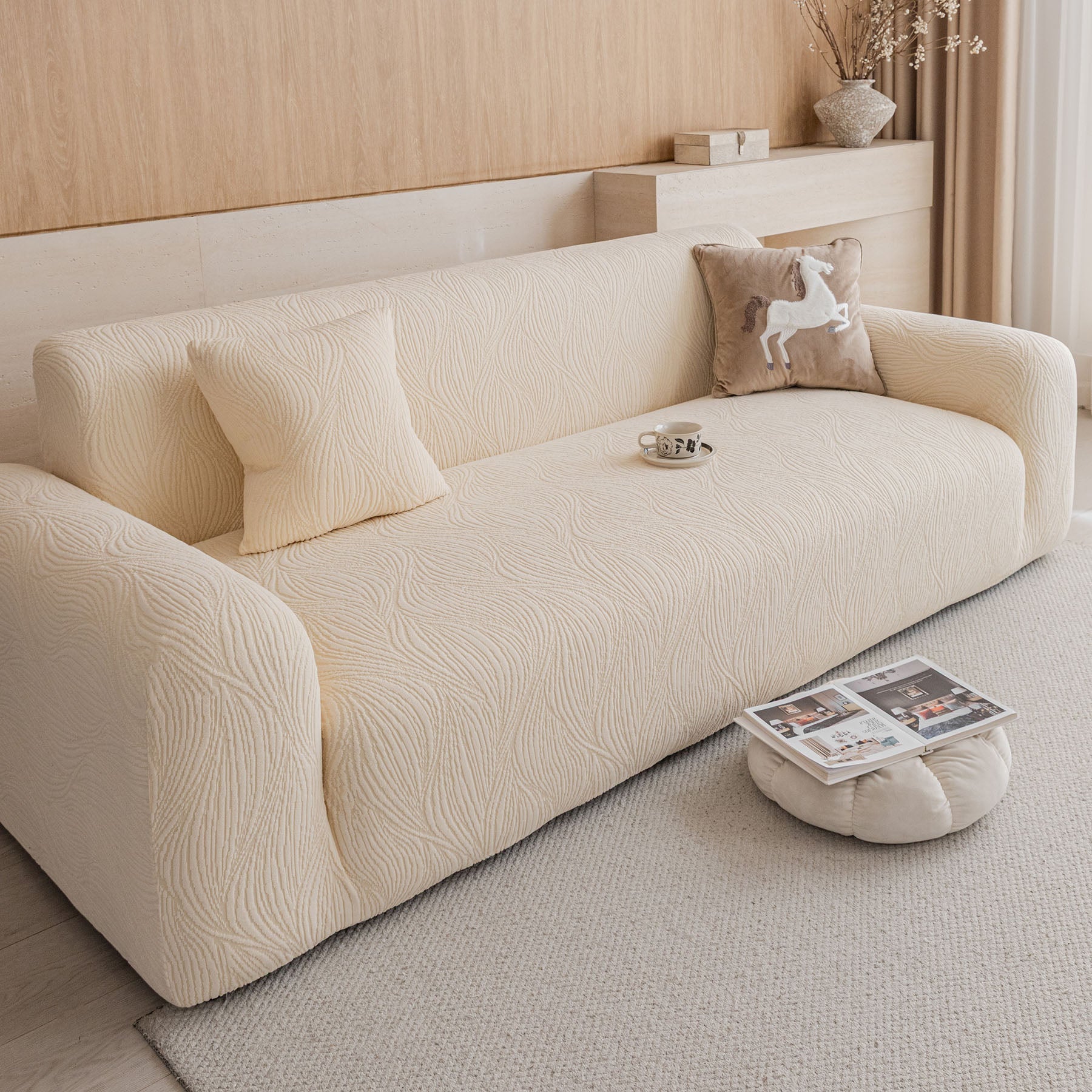Elastic Stretch Sofa Cover Slipcover,  Thick Plush Wavy Flowing Texture Couch Cover