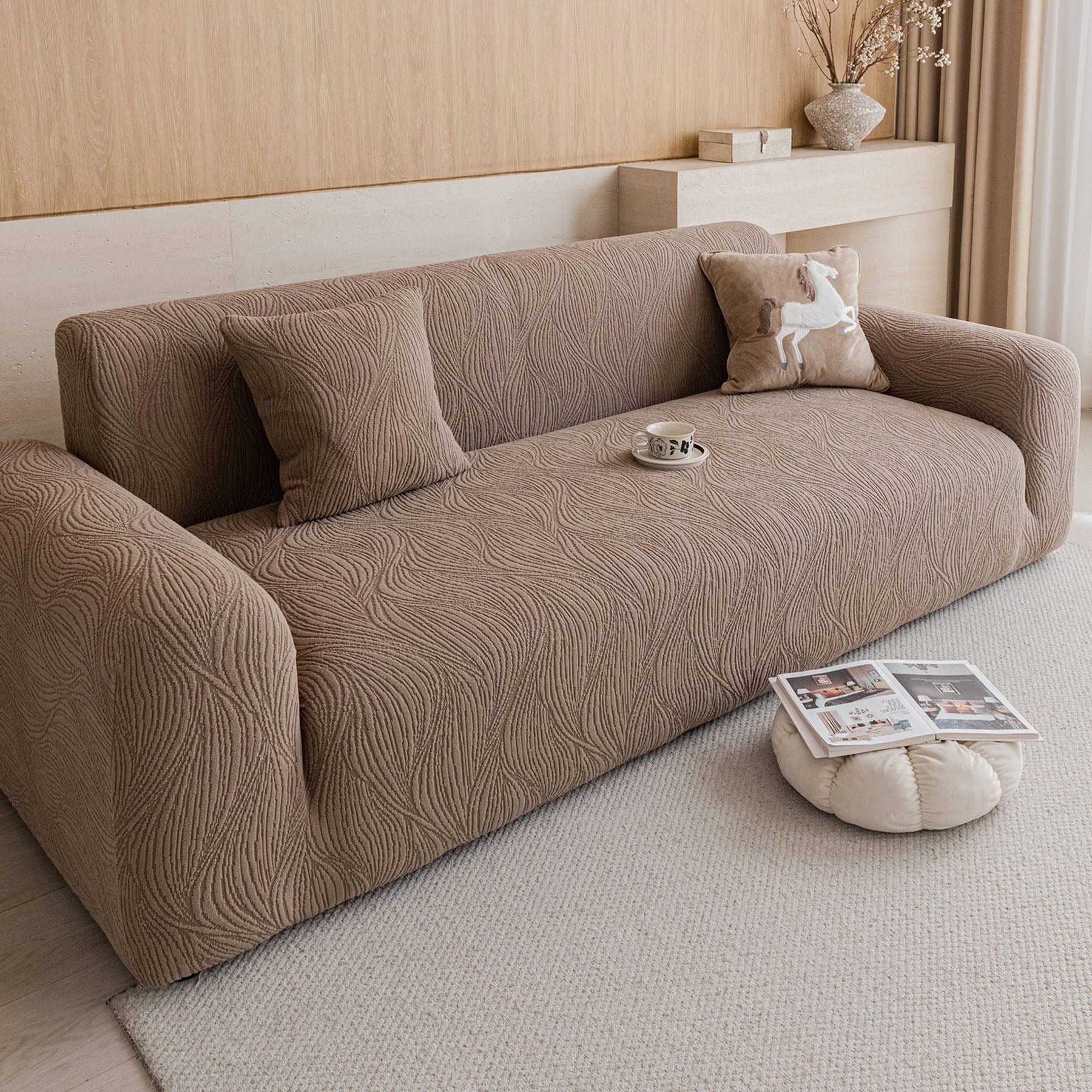 Elastic Stretch Sofa Cover Slipcover,  Thick Plush Wavy Flowing Texture Couch Cover