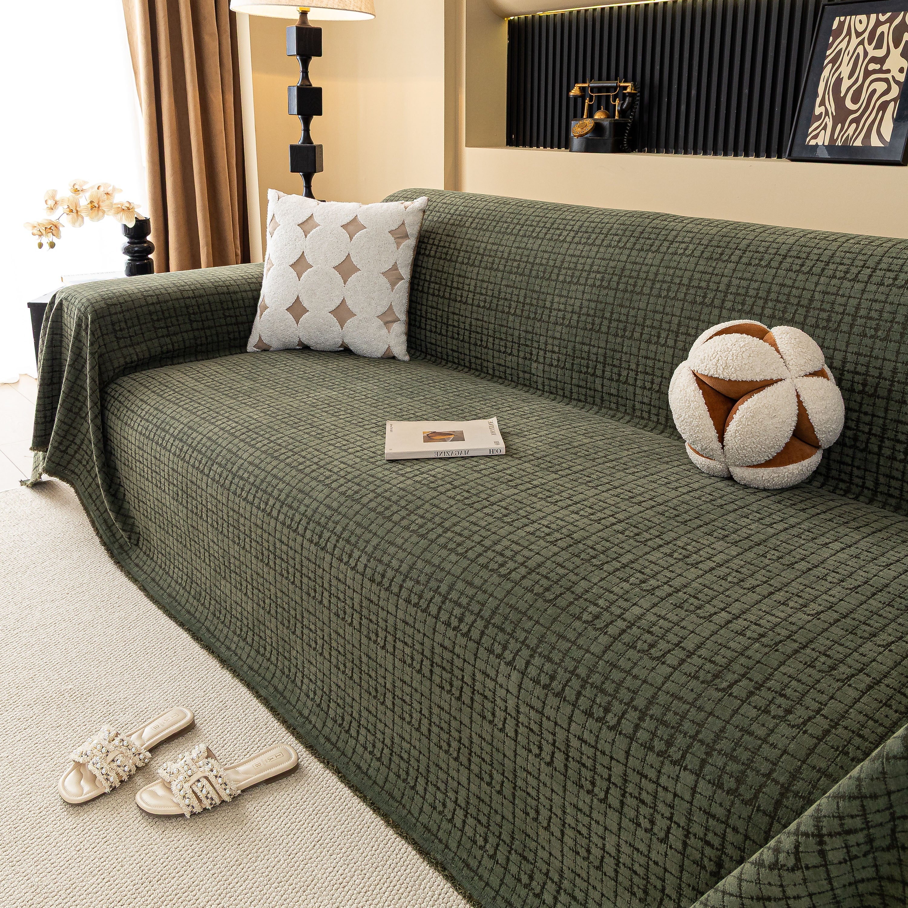 Jacquard Textured Couch Cover Throw, Soft Thick Decorative Slipcover for Couch