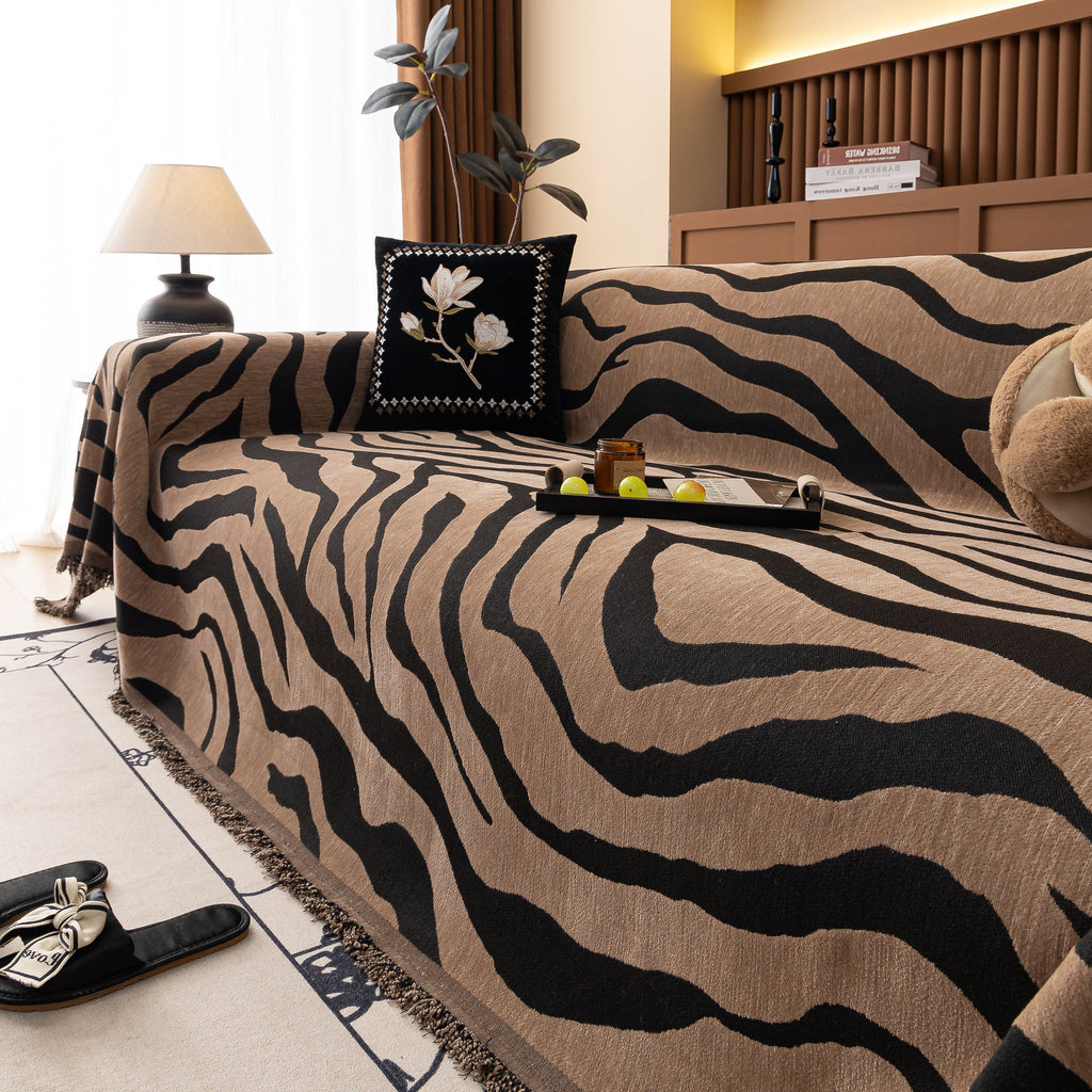 Zebra Striped Chenille Throw Sofa Cover Full-Cover Decorative Furniture Slipcover