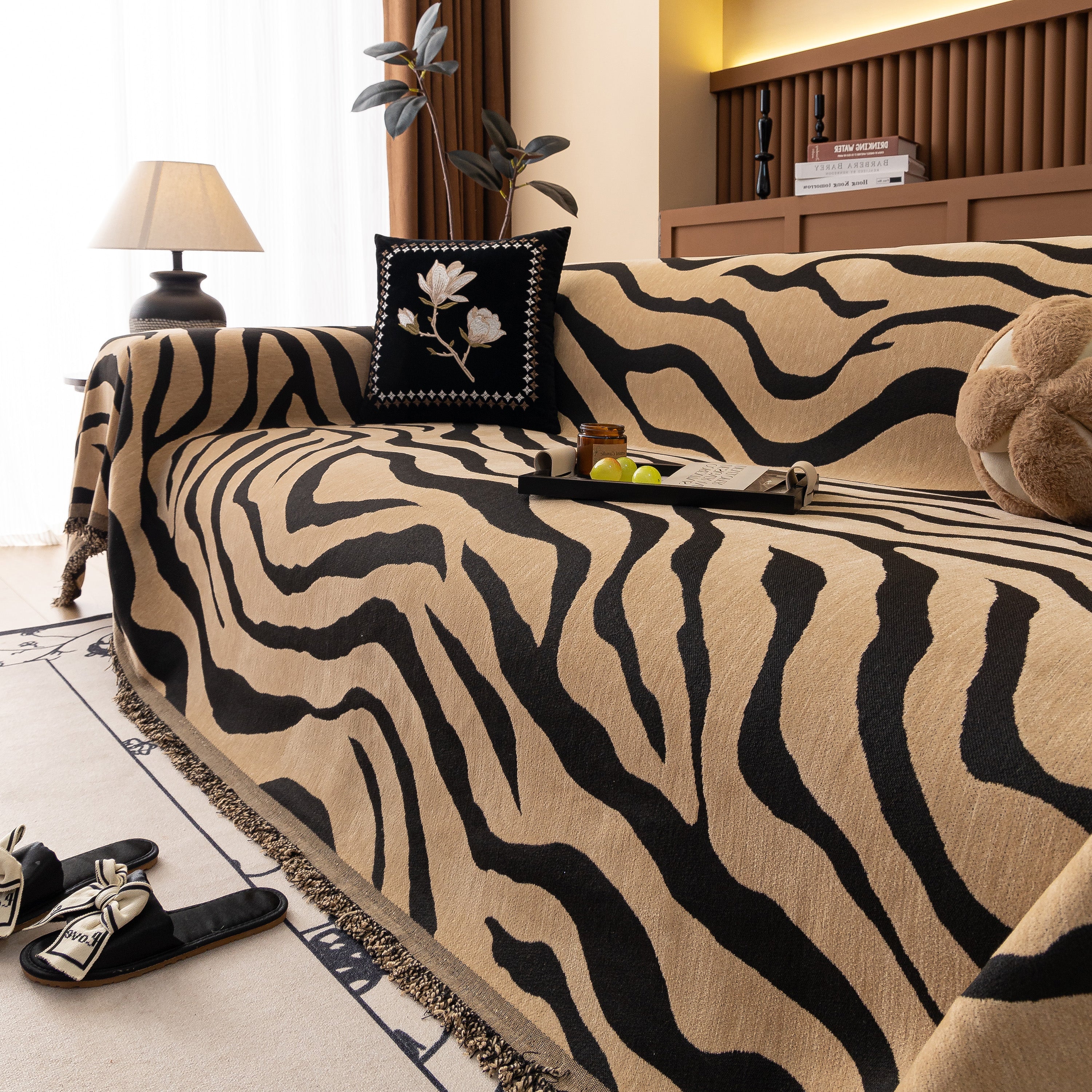 Zebra Striped Chenille Throw Sofa Cover Full-Cover Decorative Furniture Slipcover