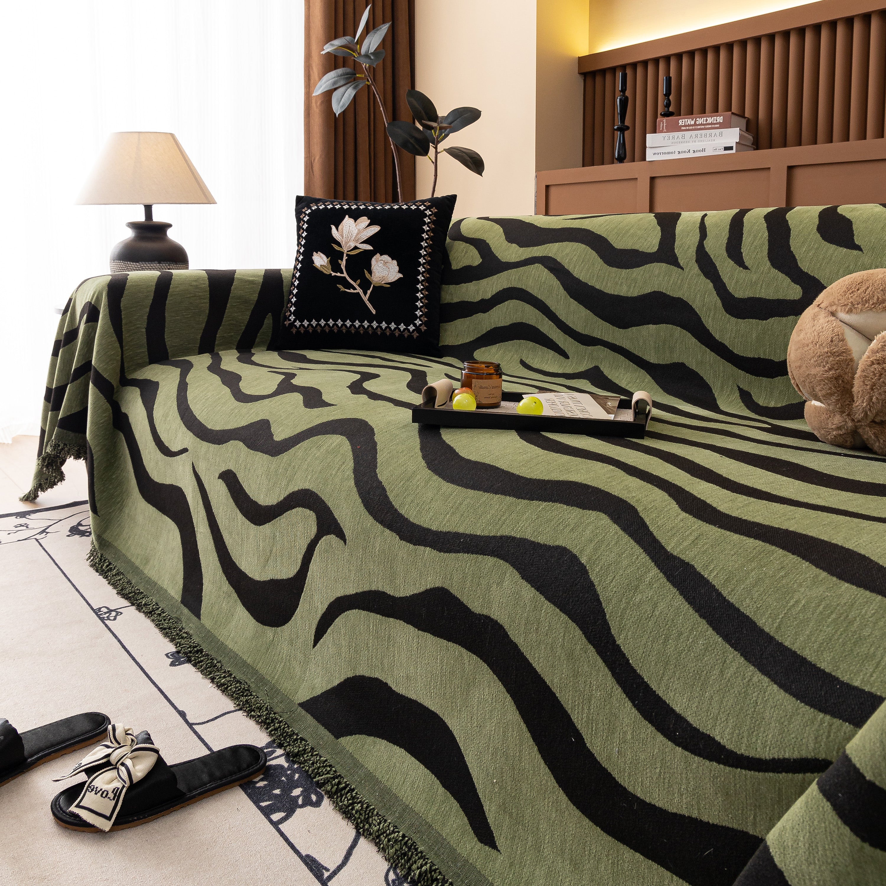 Zebra Striped Chenille Throw Sofa Cover Full-Cover Decorative Furniture Slipcover