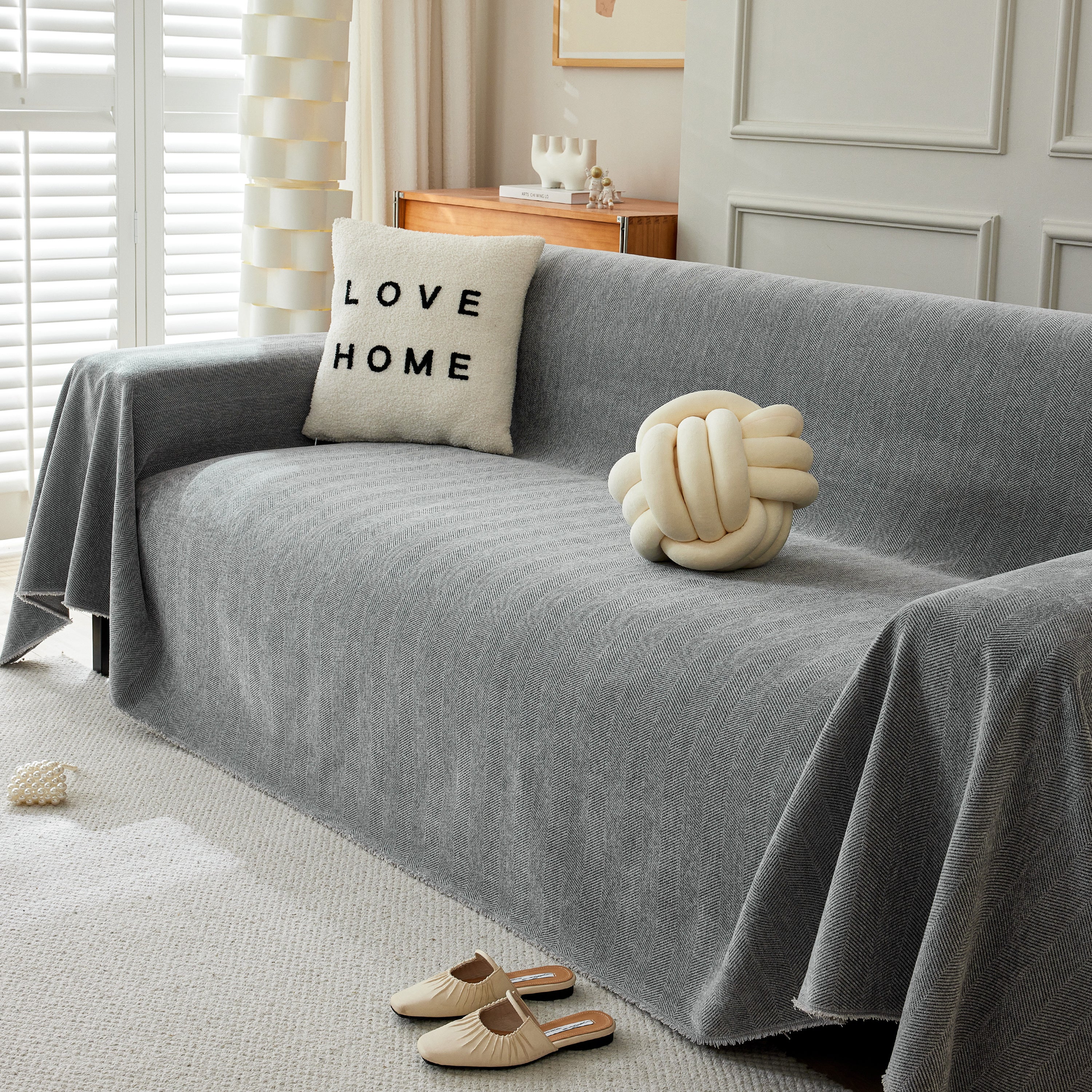 Herringbone Oversized Chenille Couch Throw Cover Sofa Slipcovers Couch Covers for Sectional Couches