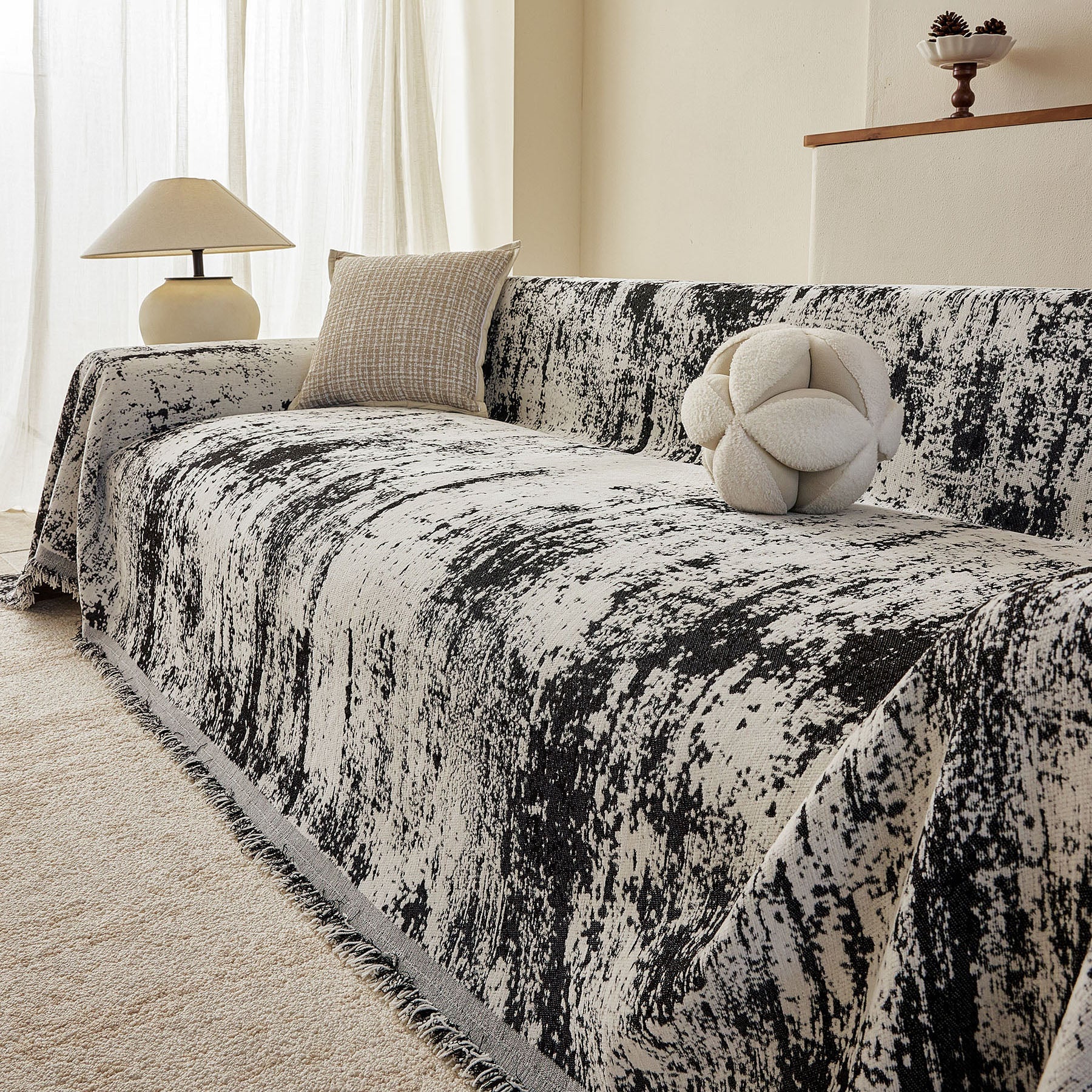 Soft Chenille Sofa Cover, Textured Abstract Couch Protector Cover with Vintage Pattern