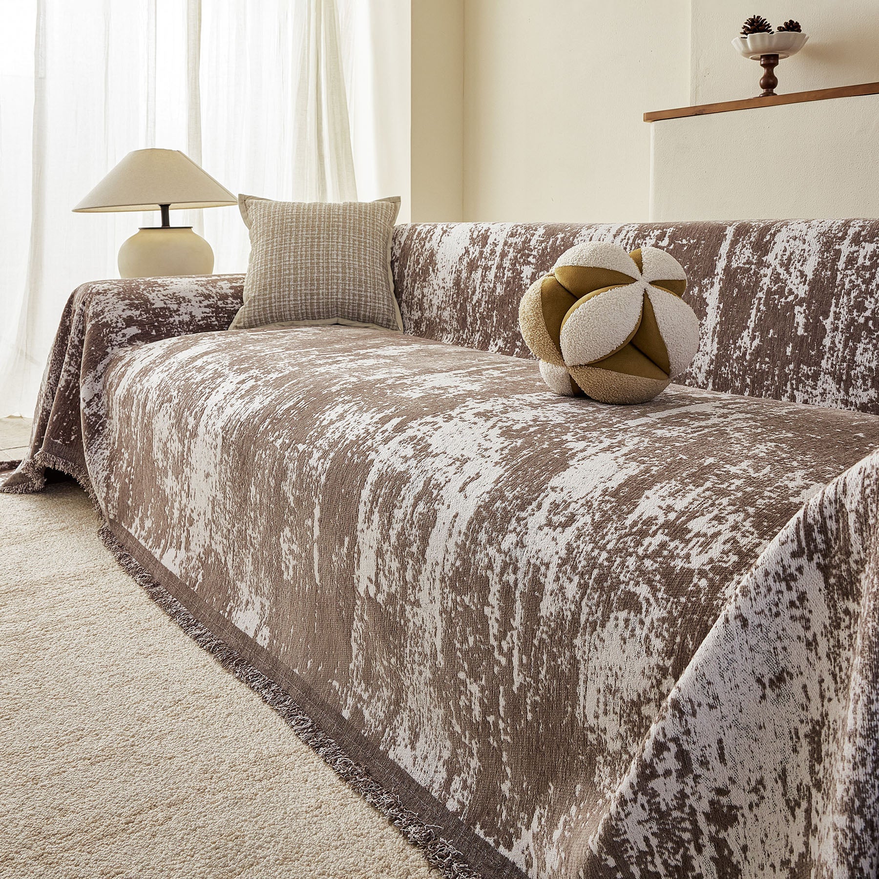 Soft Chenille Sofa Cover, Textured Abstract Couch Protector Cover with Vintage Pattern