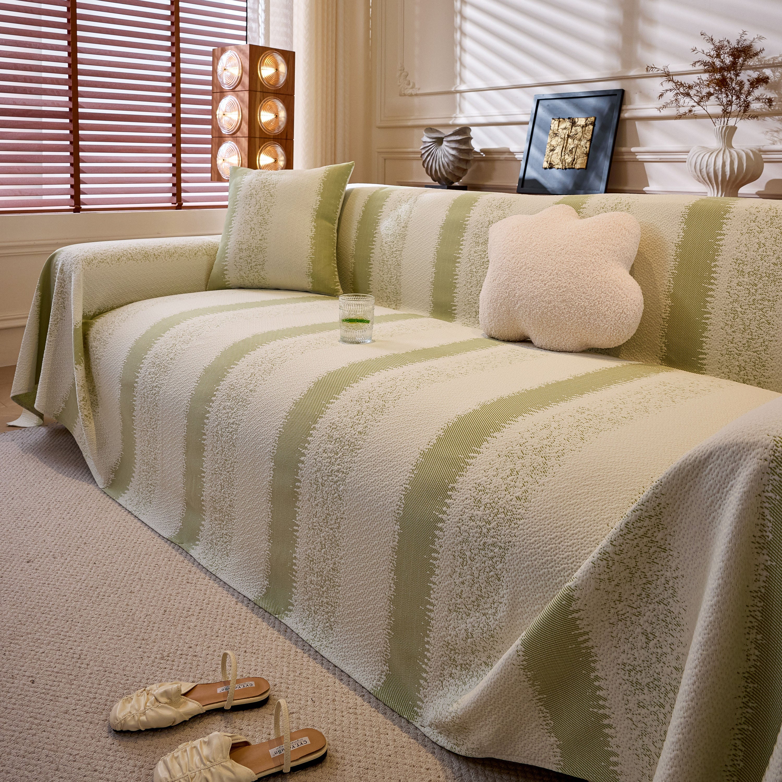 Modern Striped Sofa Throw Blanket, Lightweight Couch Cover for Summer Seating