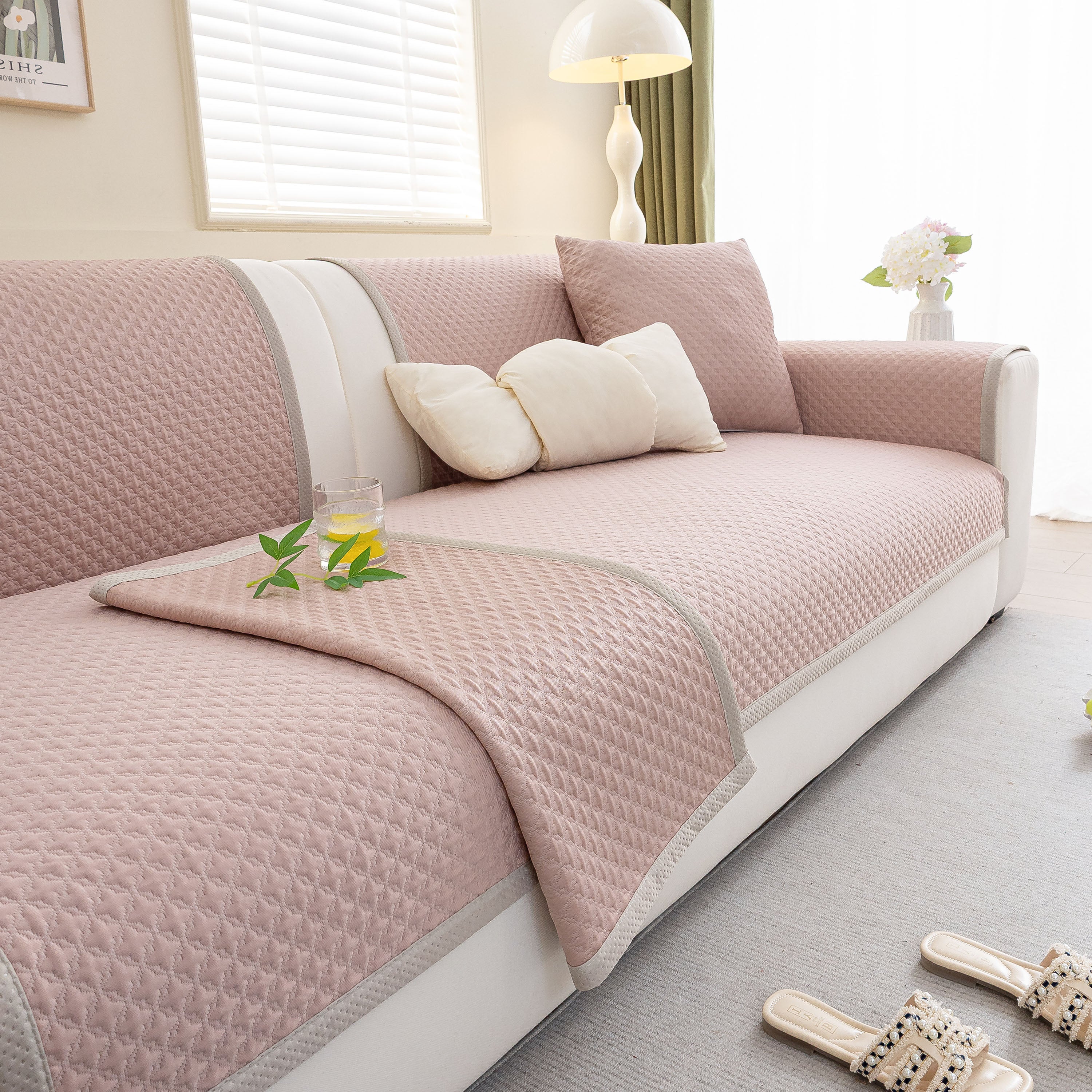 Non-Slip Diamond Quilted Sofa Cover, Separate Pieces Sectional Couch Protector