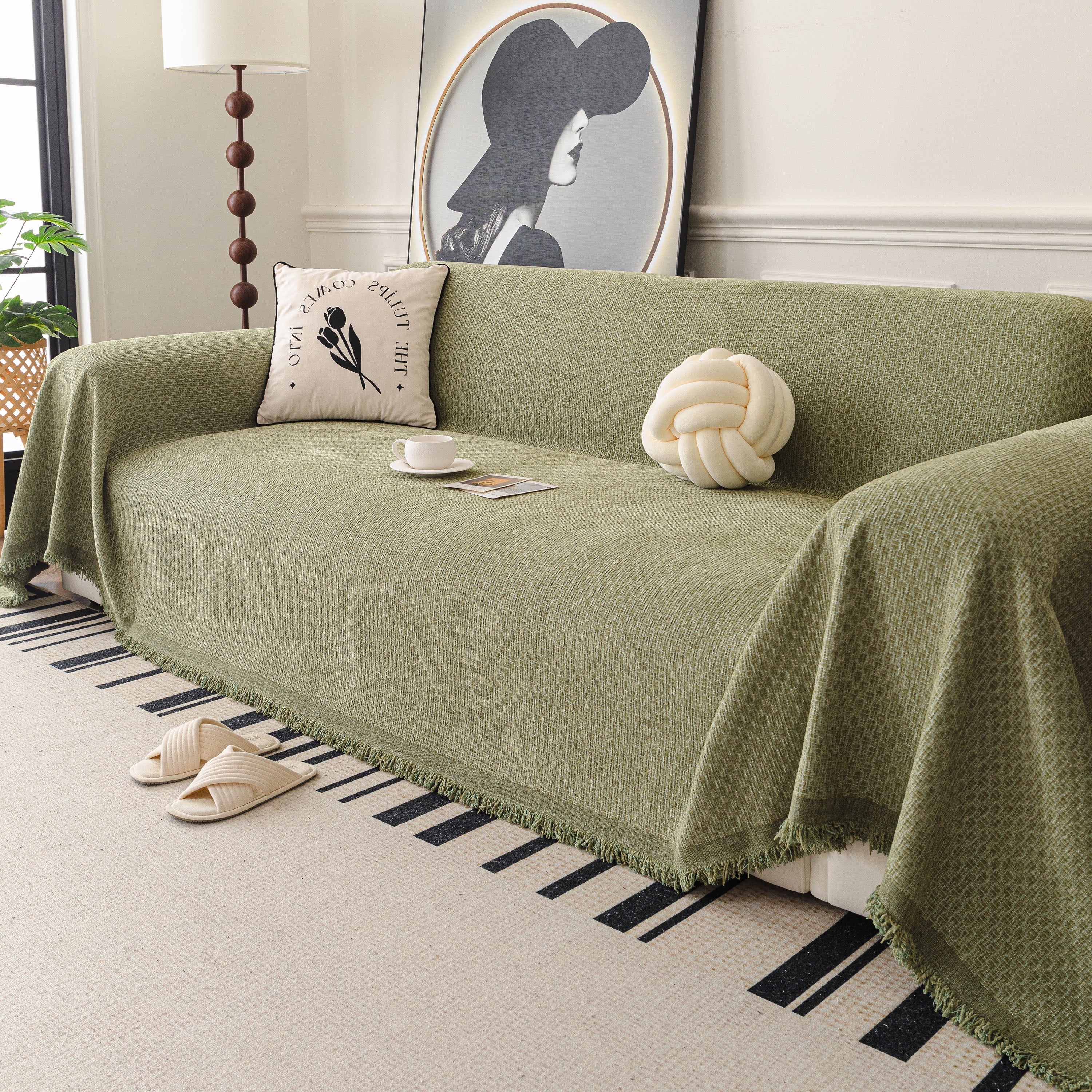 Textured Woven Modern Sofa Cover, Natural Blend Decorative Couch Throw Blanket