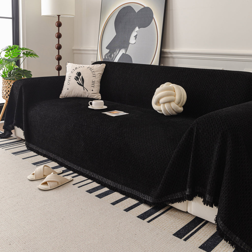 Textured Woven Modern Sofa Cover, Natural Blend Decorative Couch Throw Blanket