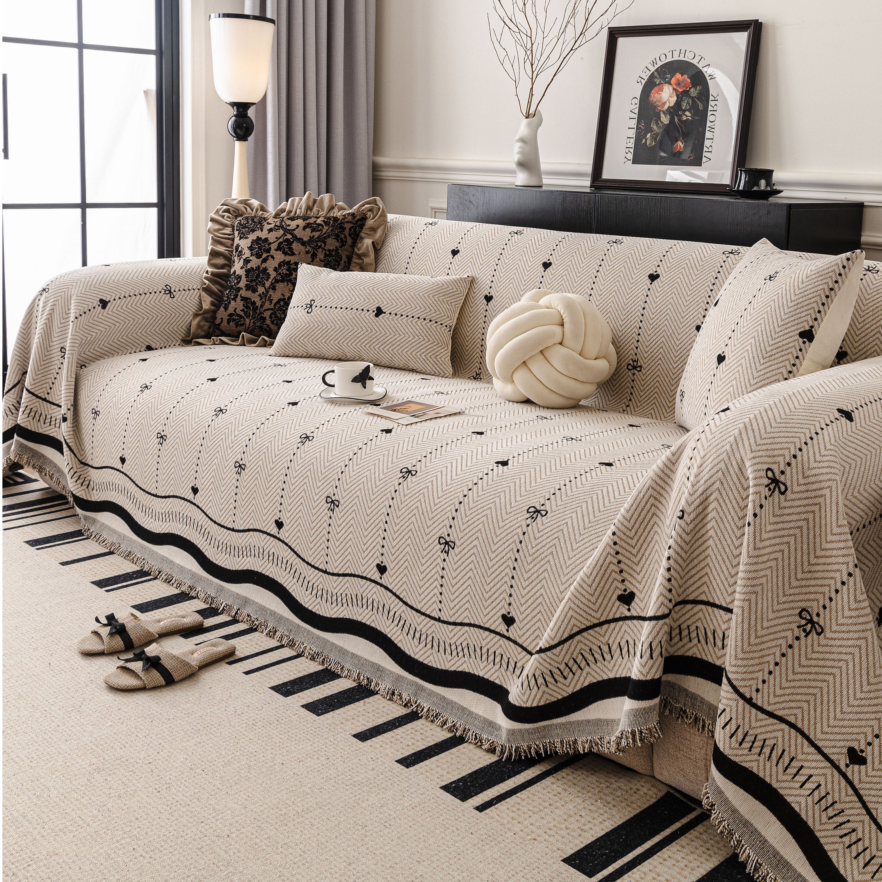 Chenille Couch Throw Cover Decorative Herringbone Sofa Blanket Protector for Couch