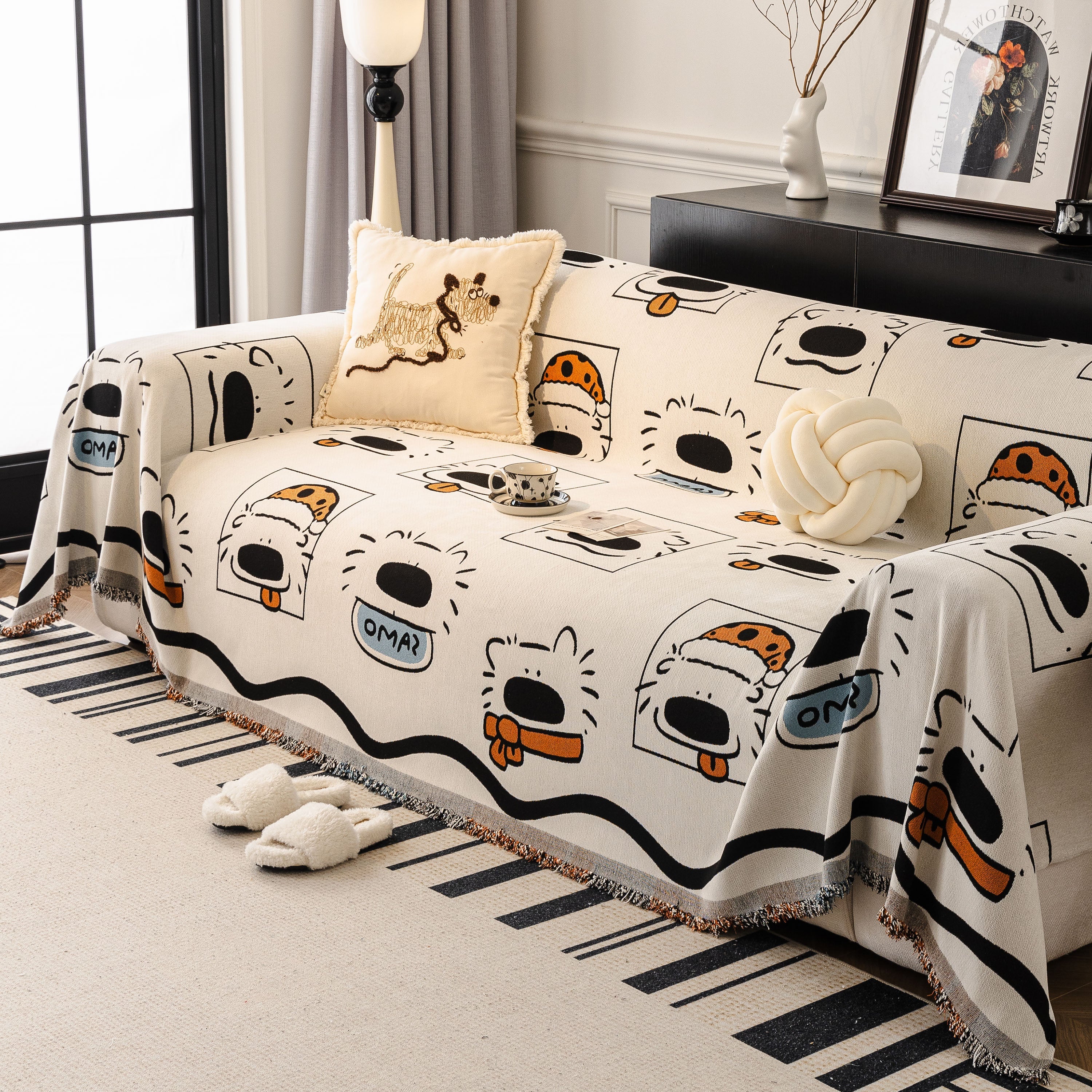 Cute Chenille Couch Cover Throw, Cartoon Soft Washable Sofa Cover for Sectional Sofas