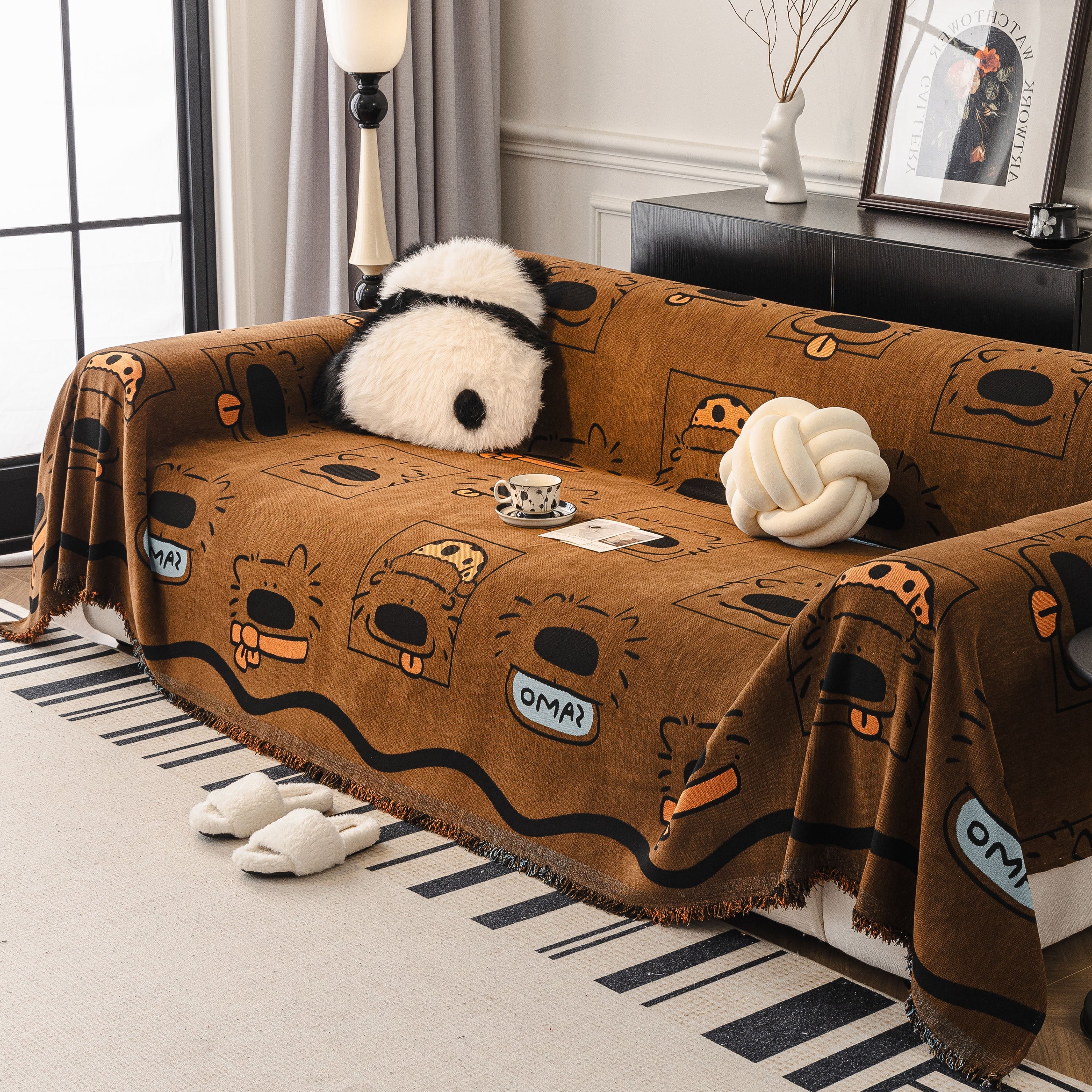 Cute Chenille Couch Cover Throw, Cartoon Soft Washable Sofa Cover for Sectional Sofas