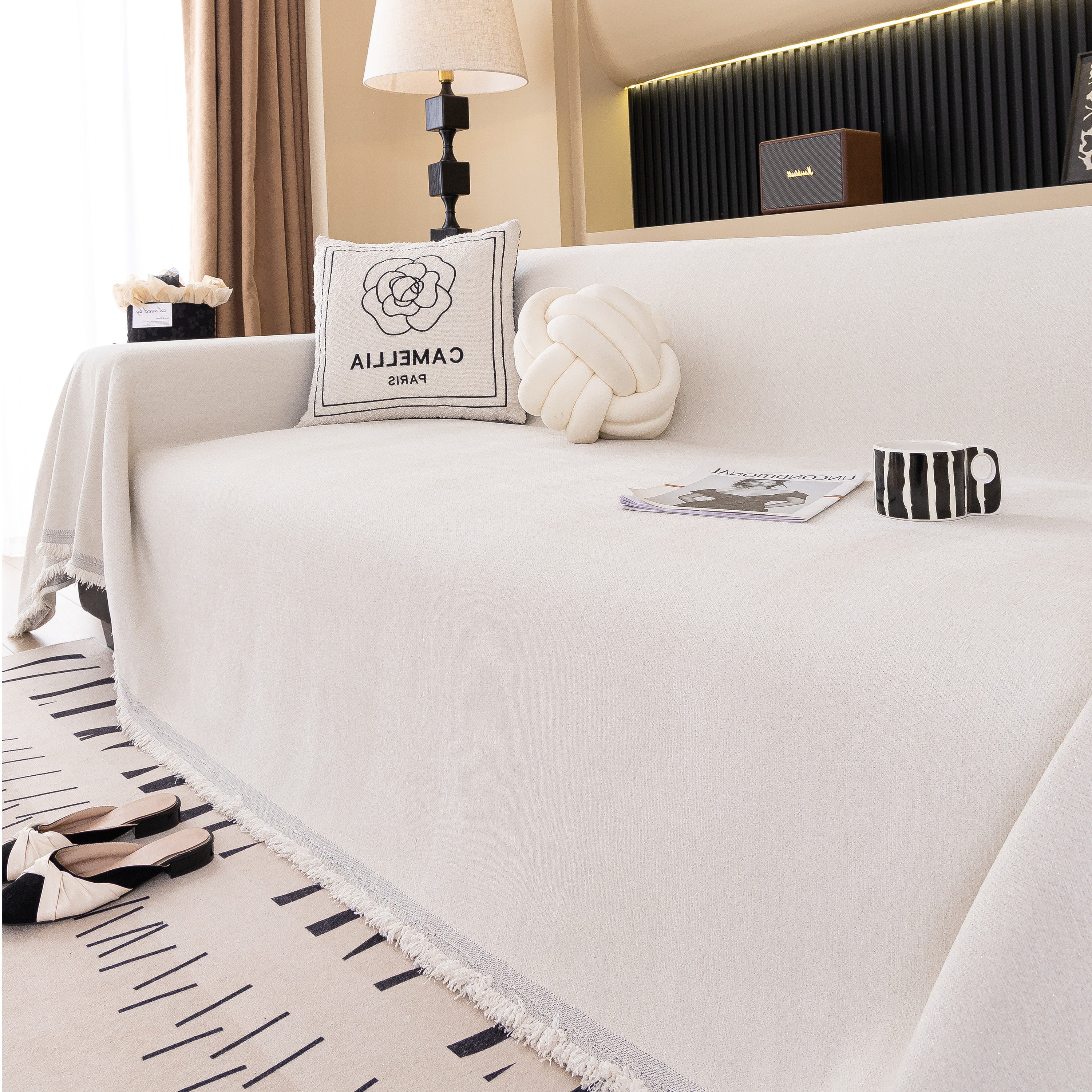 Solid Color Chenille Sofa Cover Blanket Furniture Covers for Sofas and Loveseats