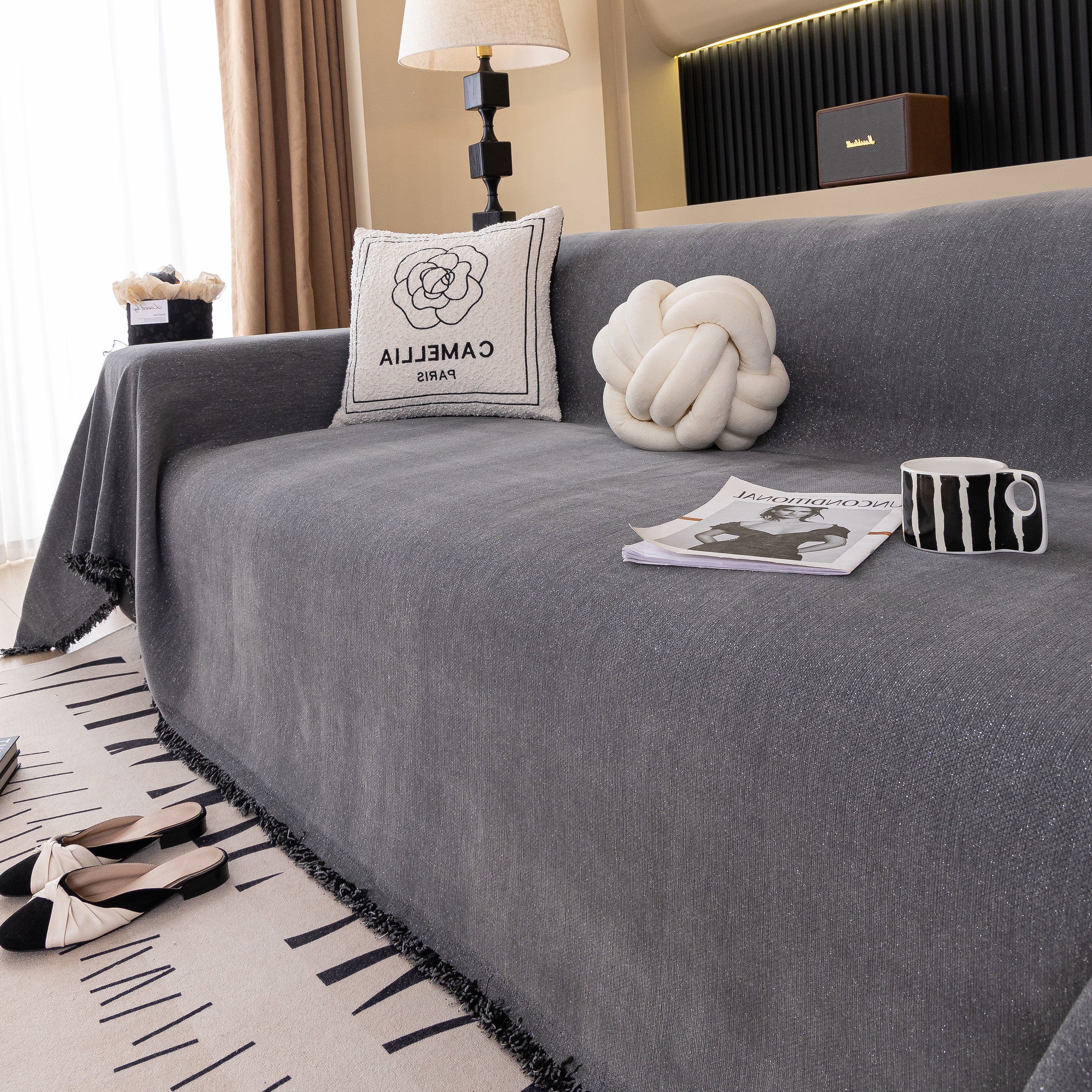 Solid Color Chenille Sofa Cover Blanket Furniture Covers for Sofas and Loveseats