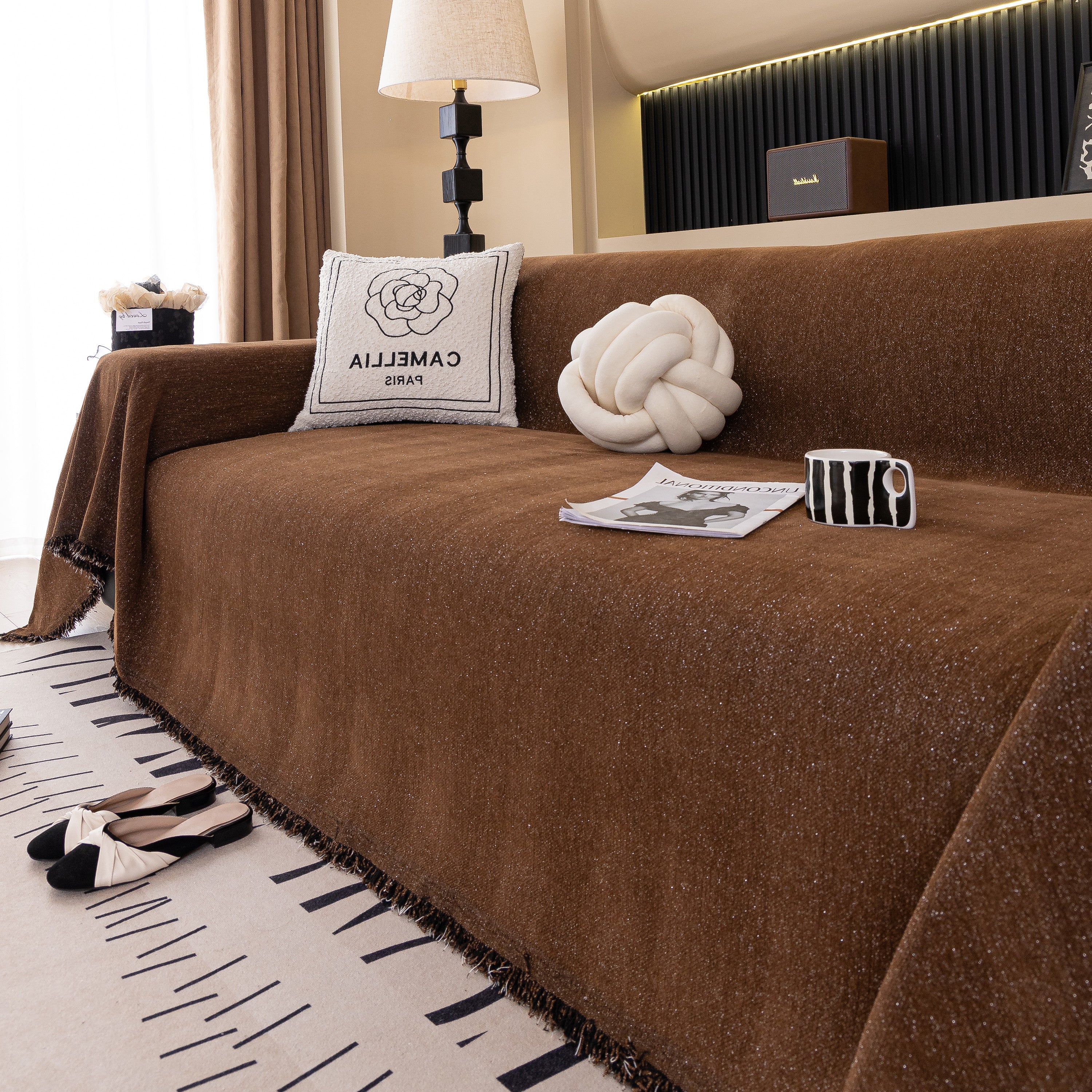 Solid Color Chenille Sofa Cover Blanket Furniture Covers for Sofas and Loveseats