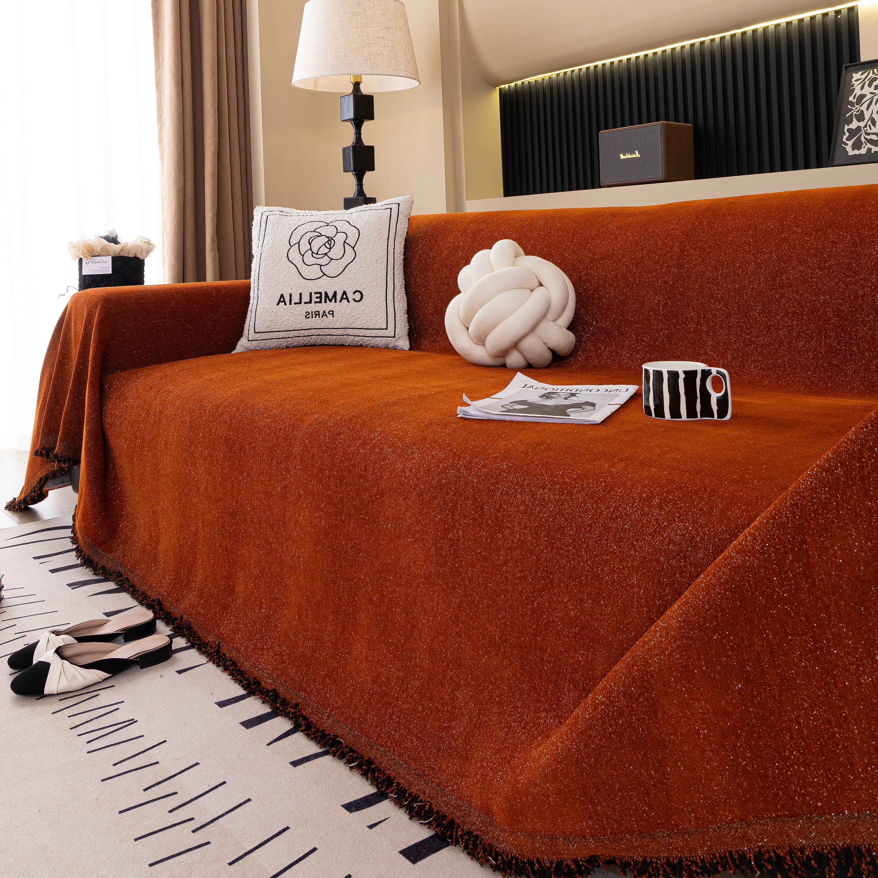 Solid Color Chenille Sofa Cover Blanket Furniture Covers for Sofas and Loveseats