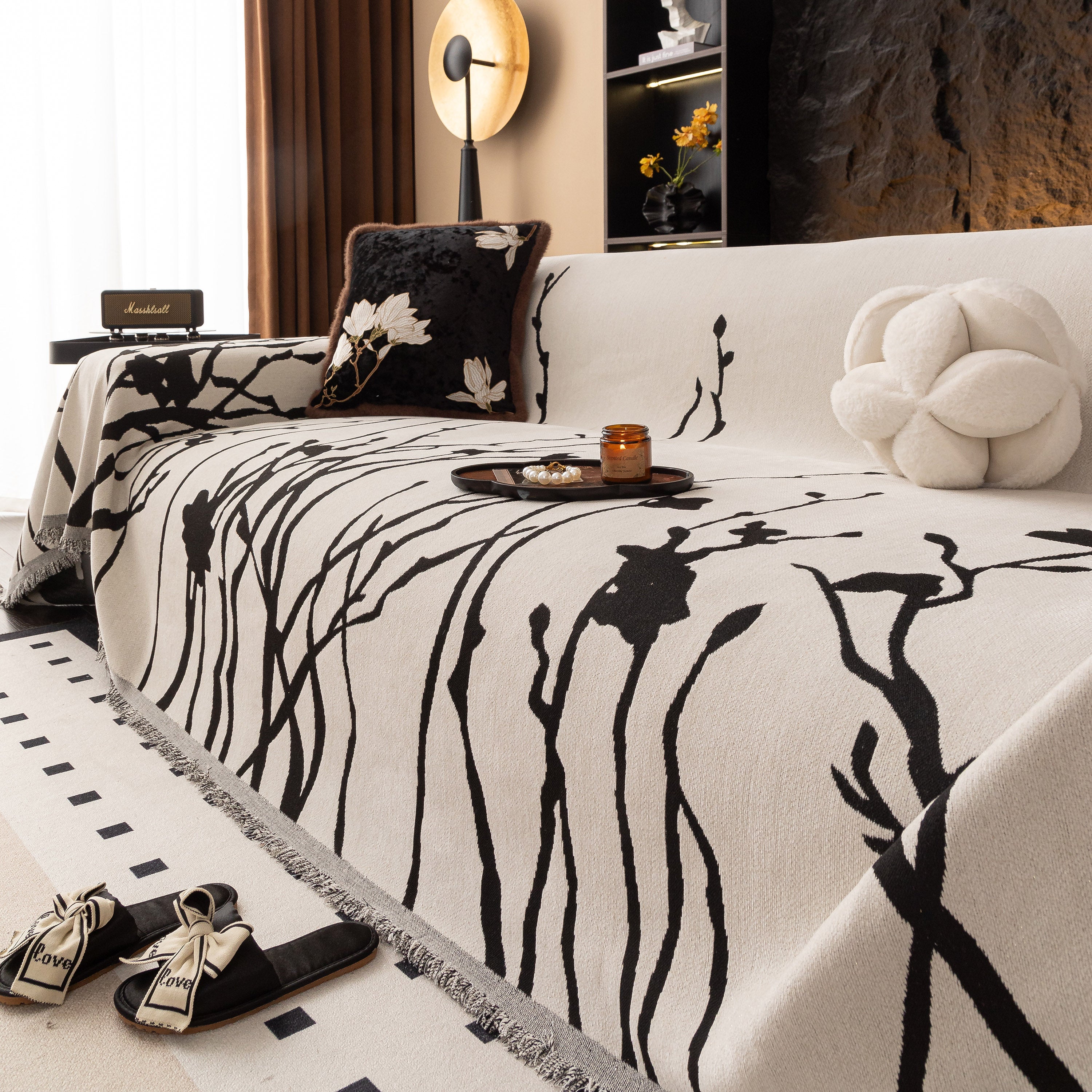 Modern Abstract Floral Sofa Throw Blanket, Decor Furniture Protector for Living Room