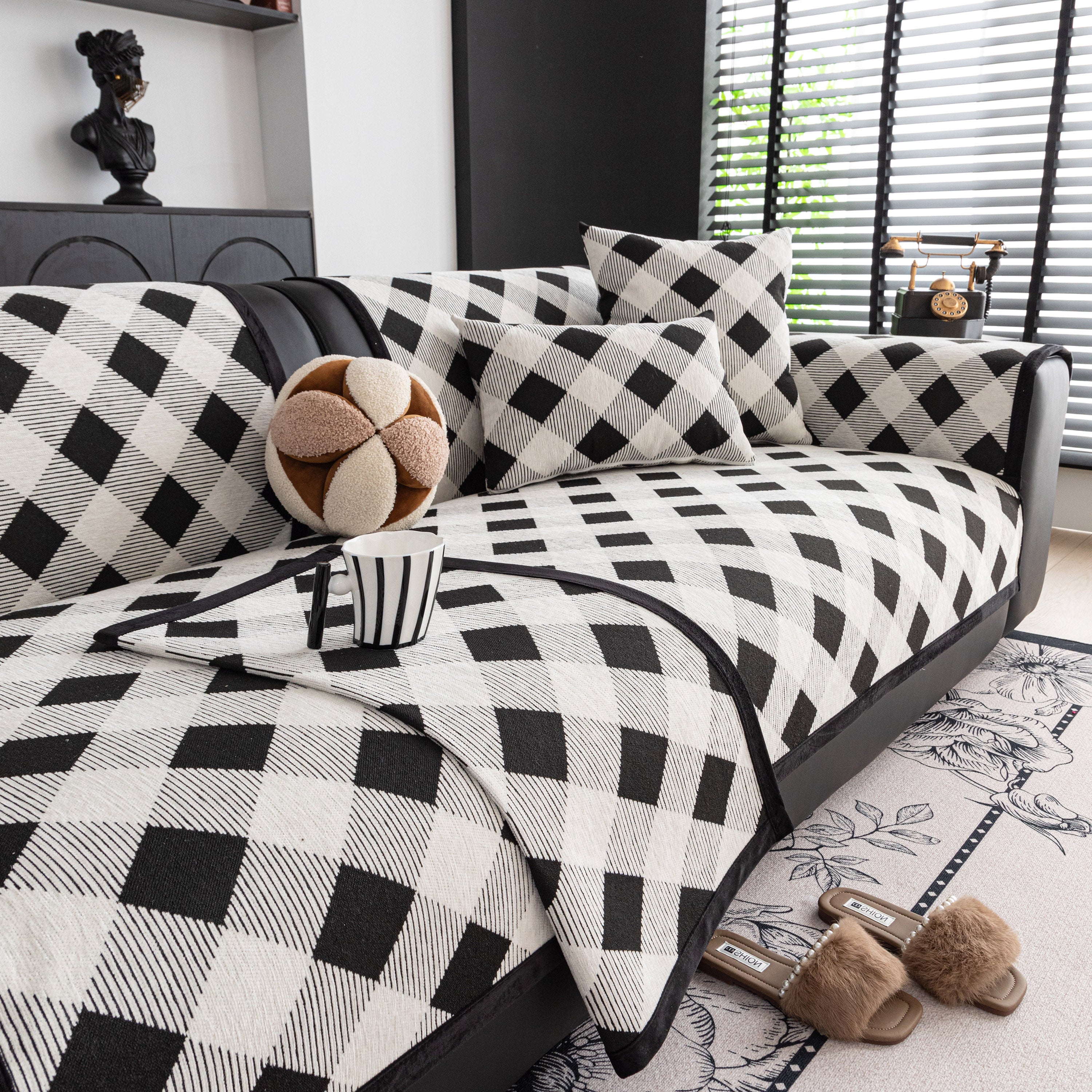 Non-Slip Chenille Sofa Slipcover Modern Geometric Sofa Protector Fits Most Sofas