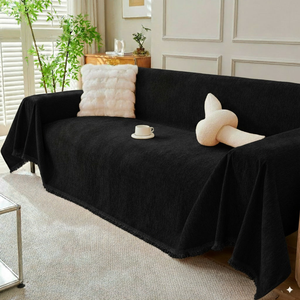 Solid Color Chenille Sofa Throw Blanket, Soft & Plush Decorative Couch Throw Cover
