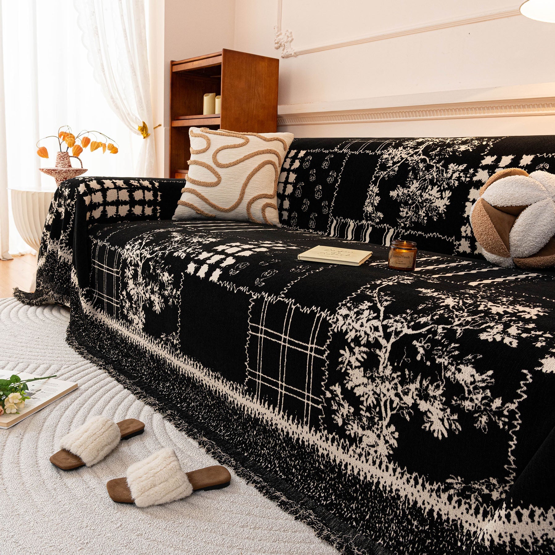 Vintage Patchwork Floral Plaid Pattern Couch Cover, Boho Farmhouse Furniture Protector