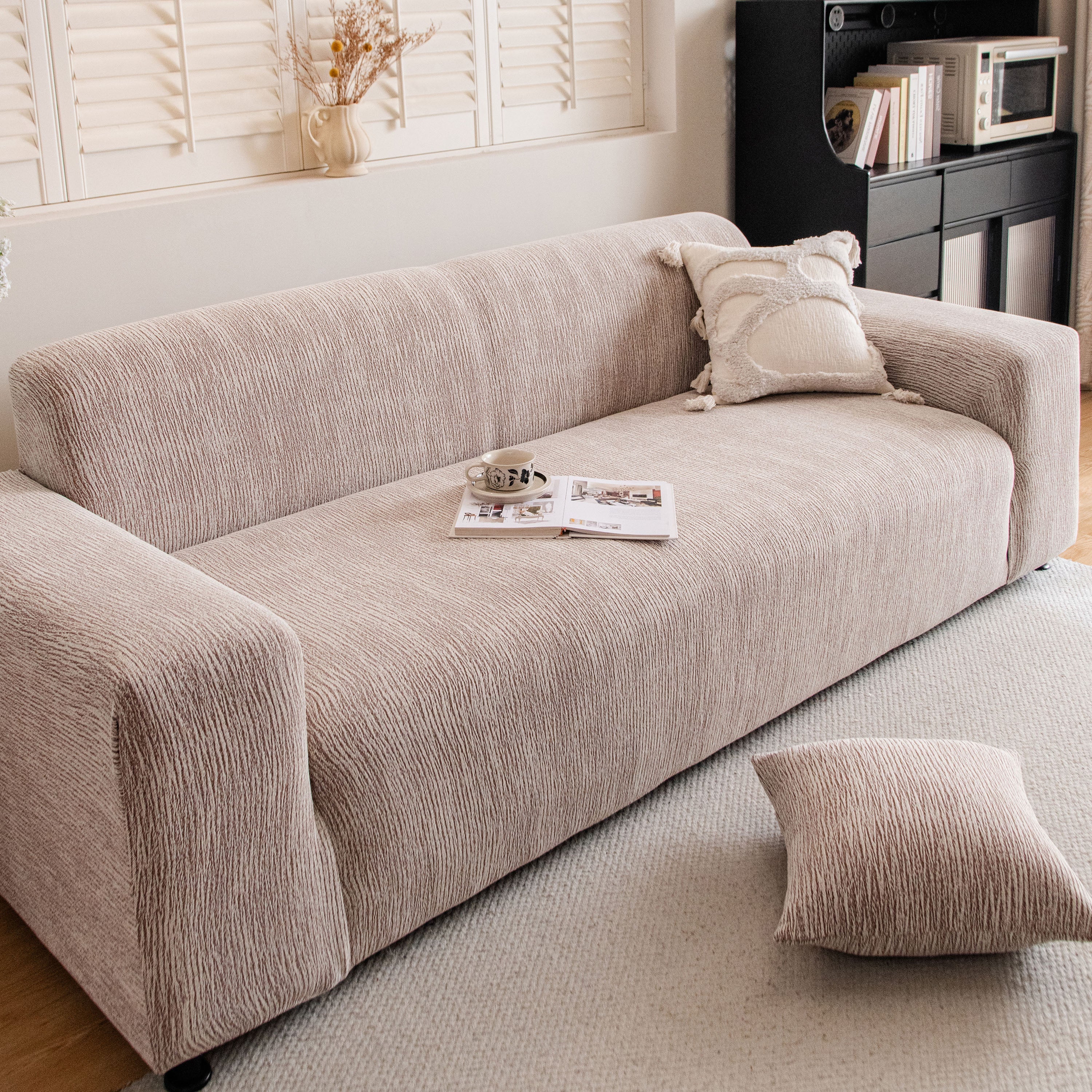 Wavy Jacquard Sofa Cover, High Stretch Crinkle Textured Couch Slipcover KAS Washable