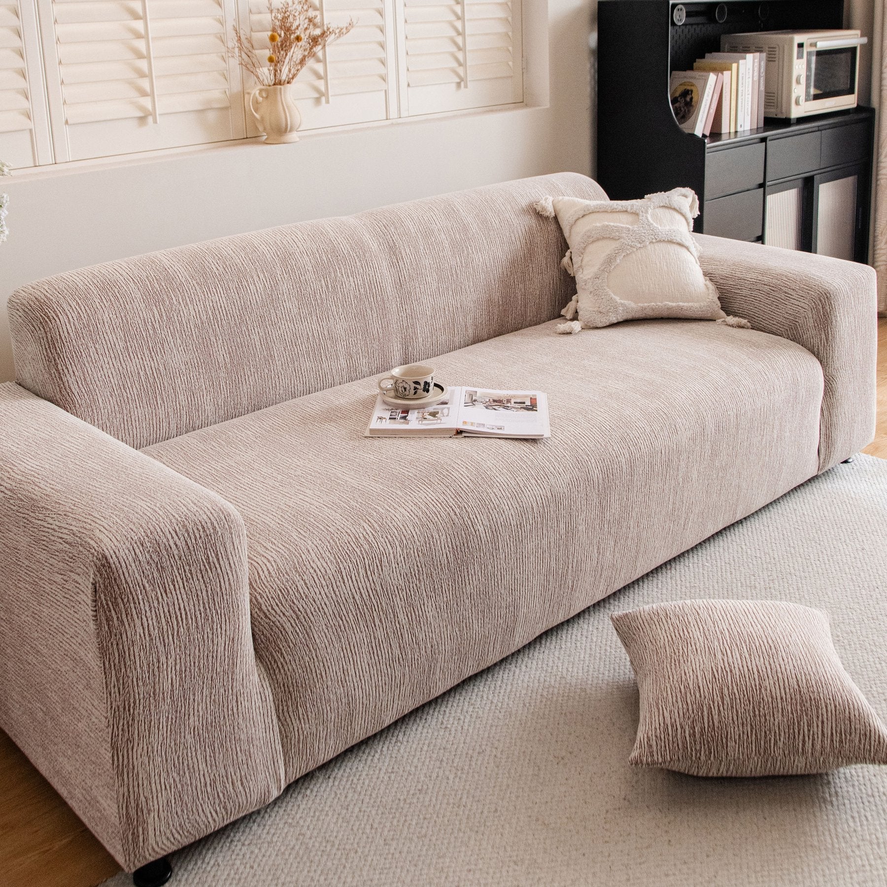Spandex Jacquard Sofa Cover, High Stretch Crinkle Textured Couch Slipcover KAS Washable