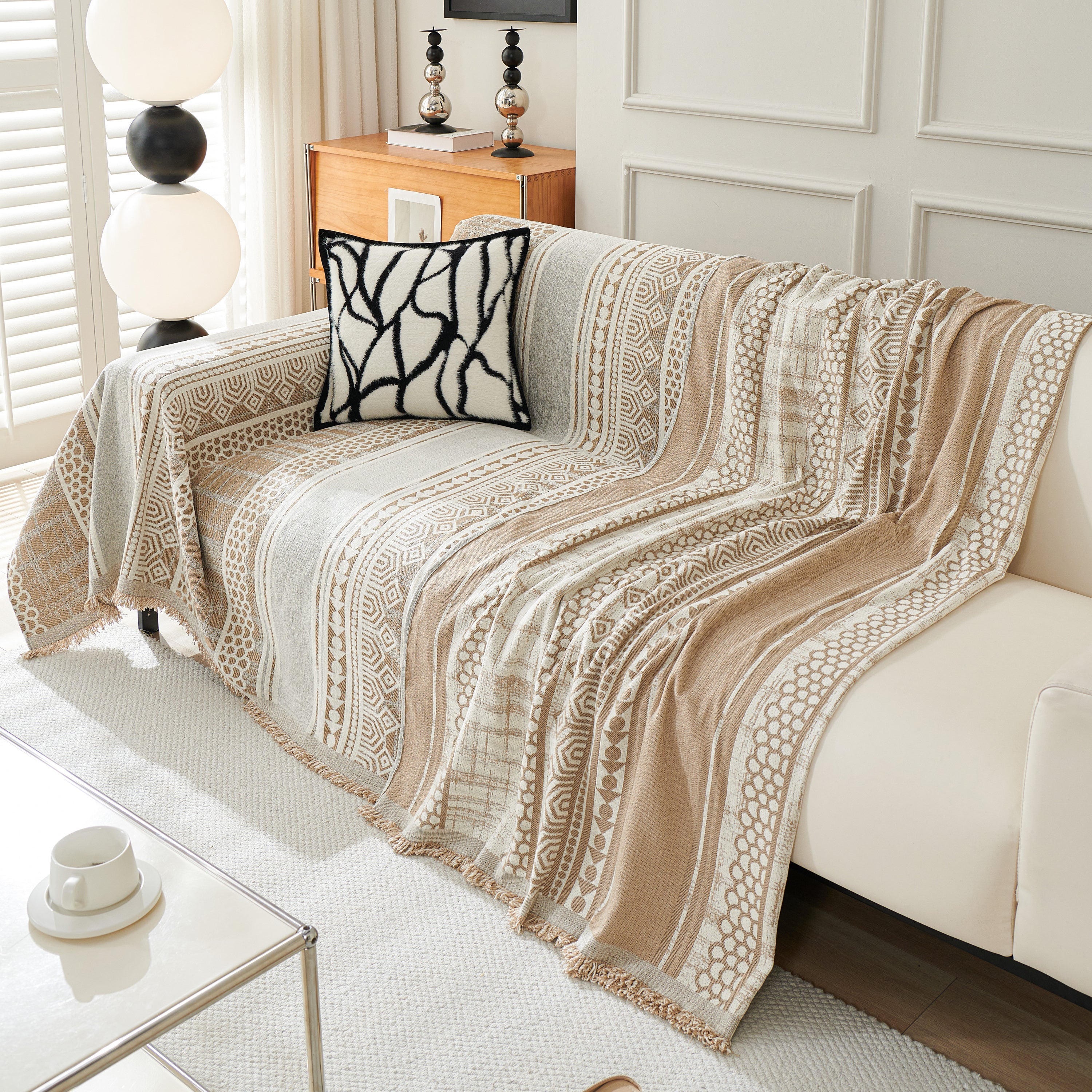 Chenille Sofa Cover Throw Blanket, Boho Geometric Scratch Proof Couch Protector