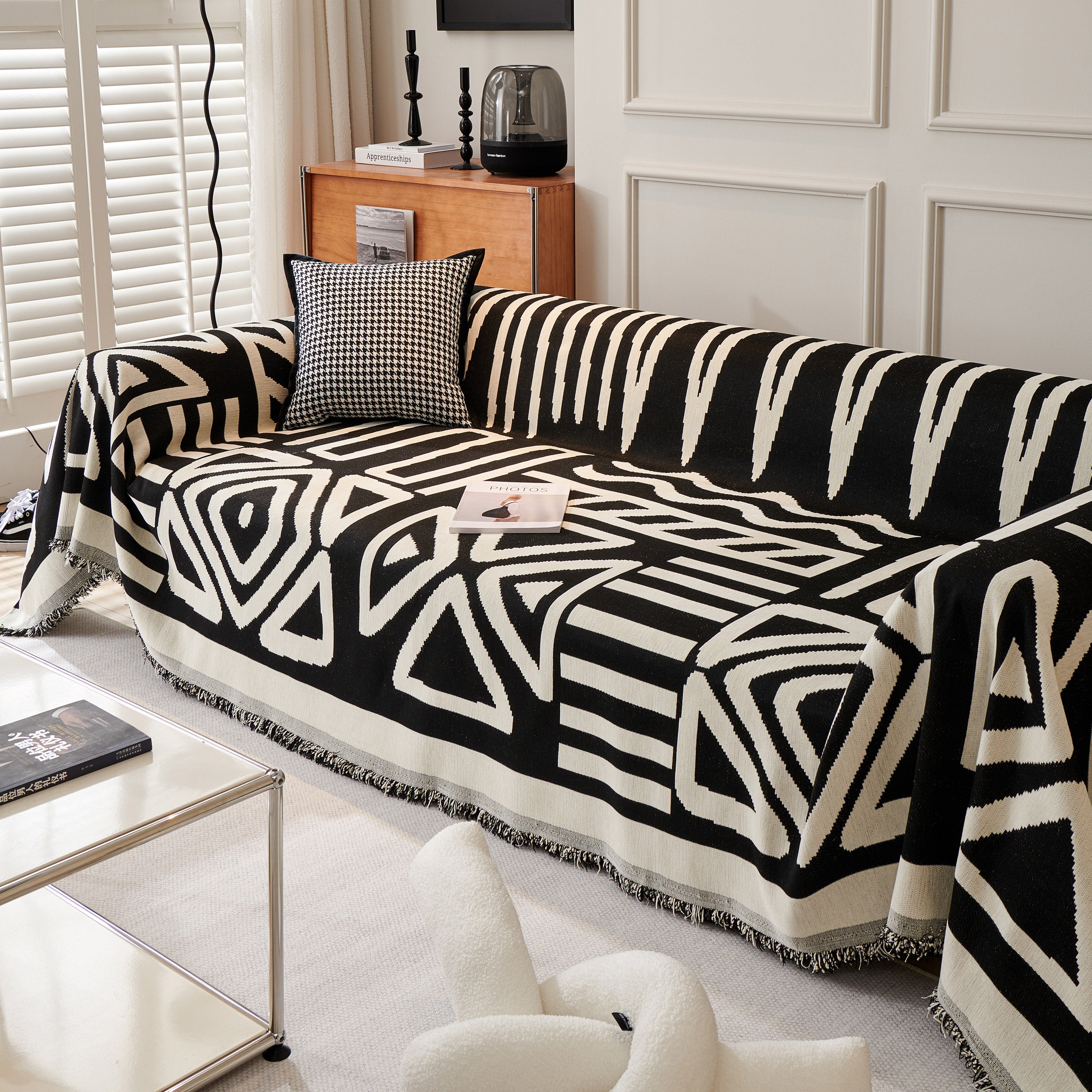 Chenille Geometric Sofa Throw Blanket, Boho Washable Furniture Throw Covers for Sofa