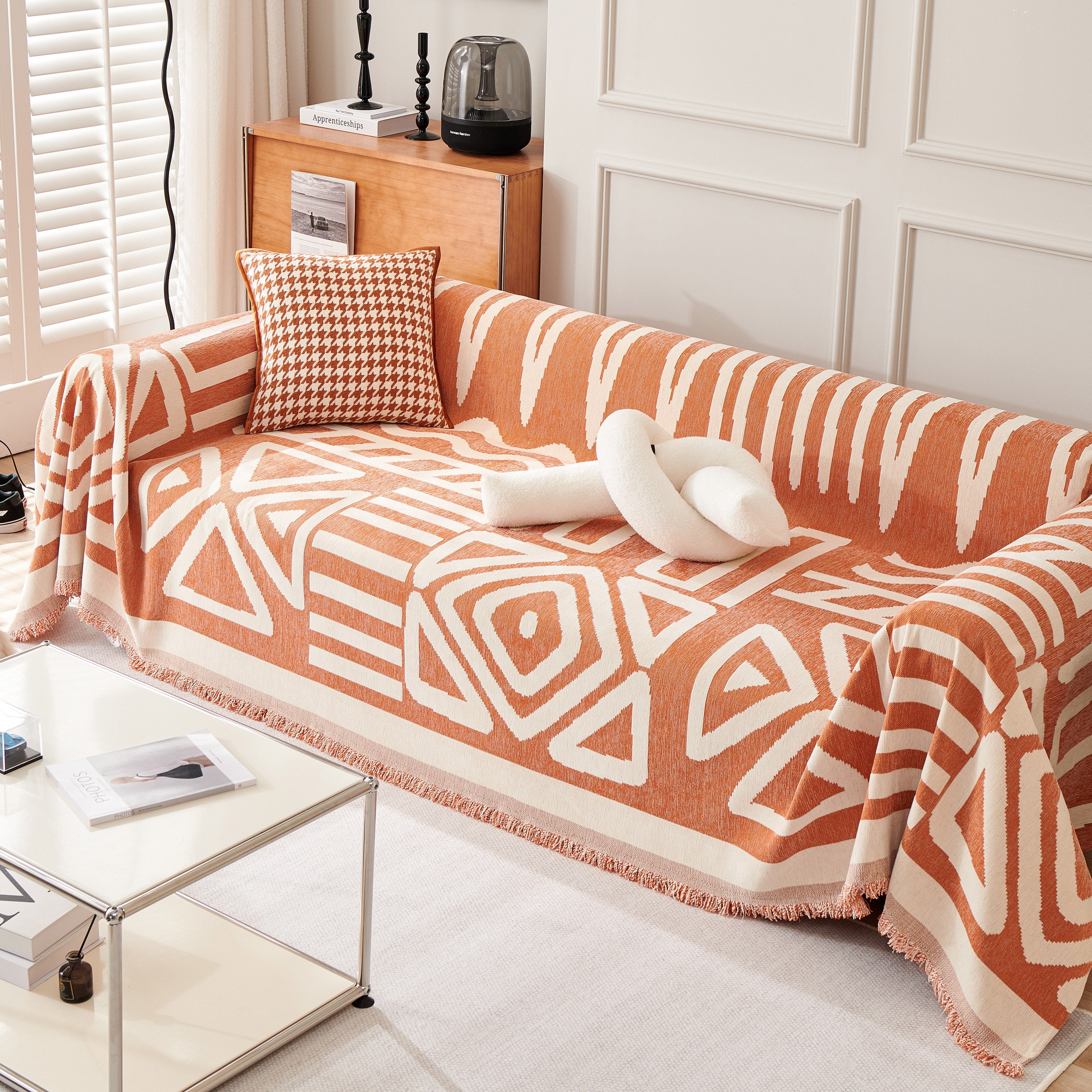 Chenille Geometric Sofa Throw Blanket, Boho Washable Furniture Throw Covers for Sofa