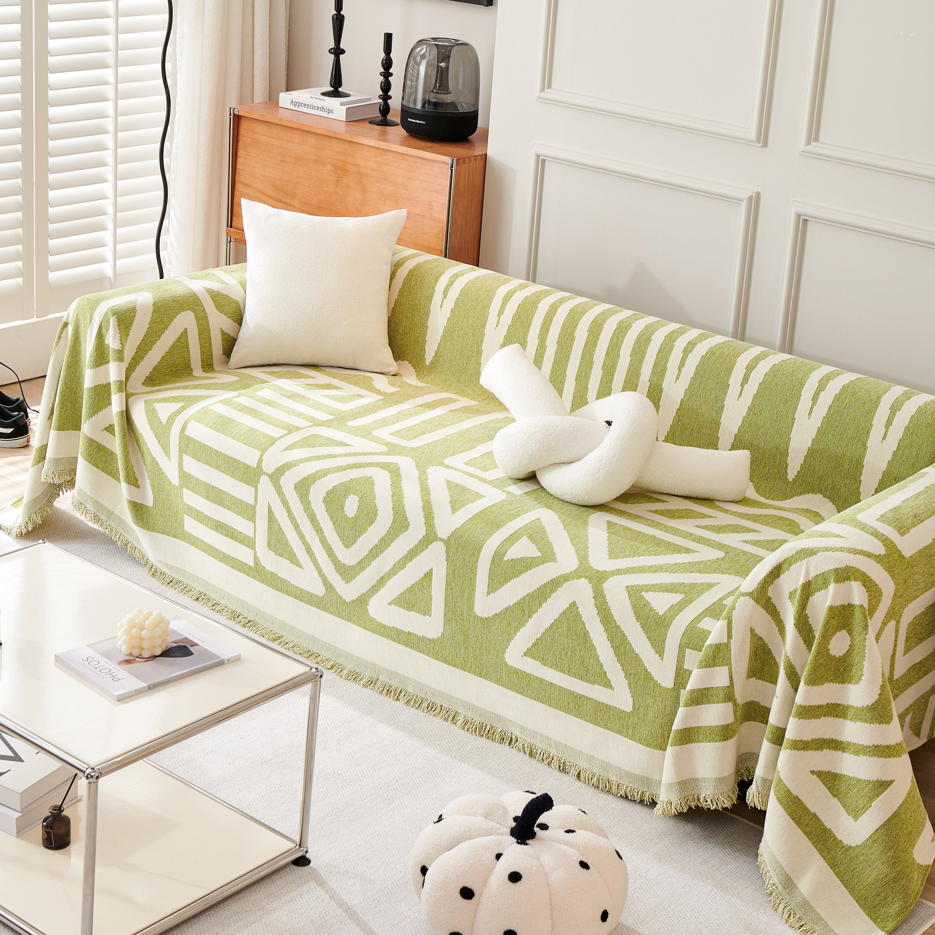 Chenille Geometric Sofa Throw Blanket, Boho Washable Furniture Throw Covers for Sofa