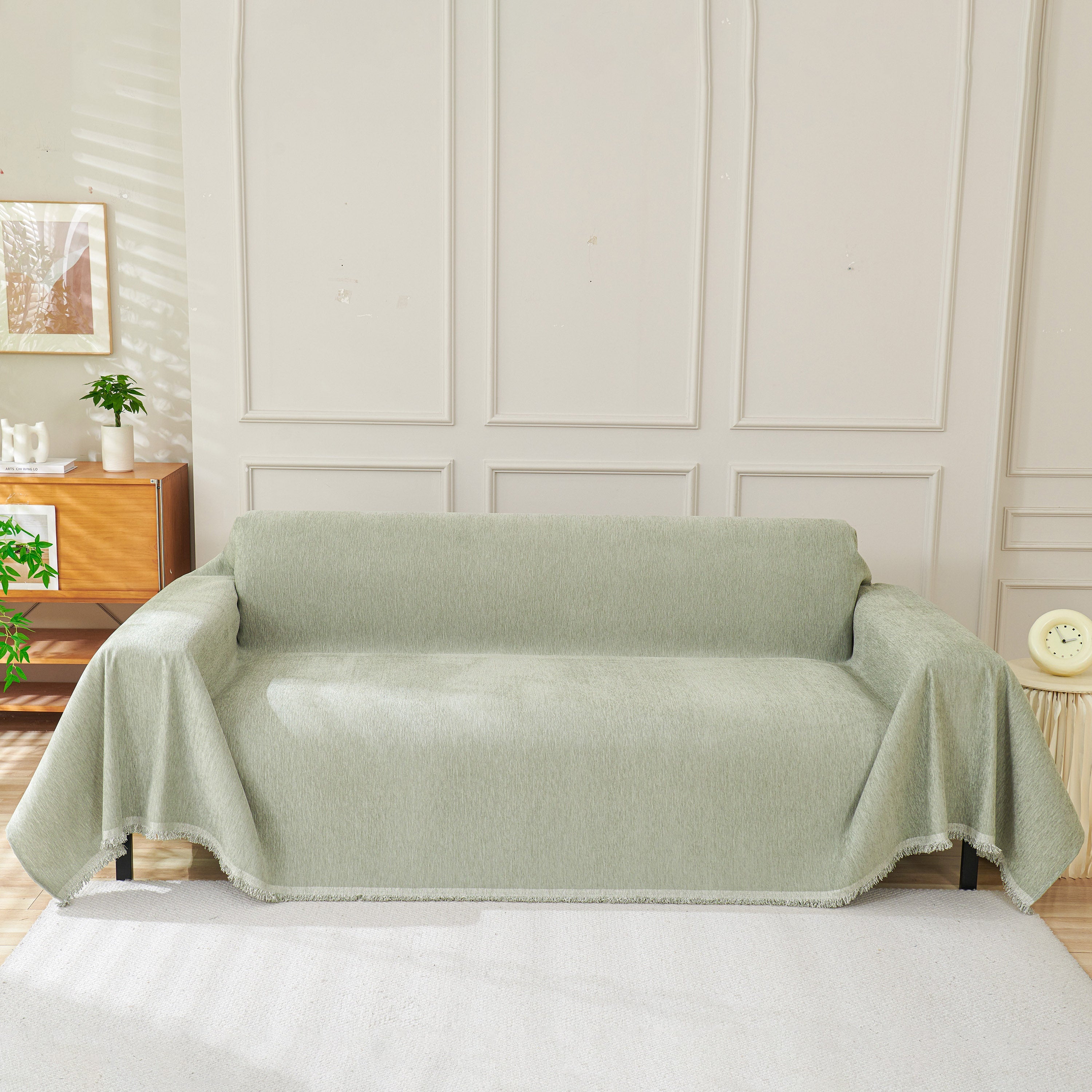 Solid Color Chenille Sofa Throw Blanket, Modern Decor Soft Couch Cover with Fringes