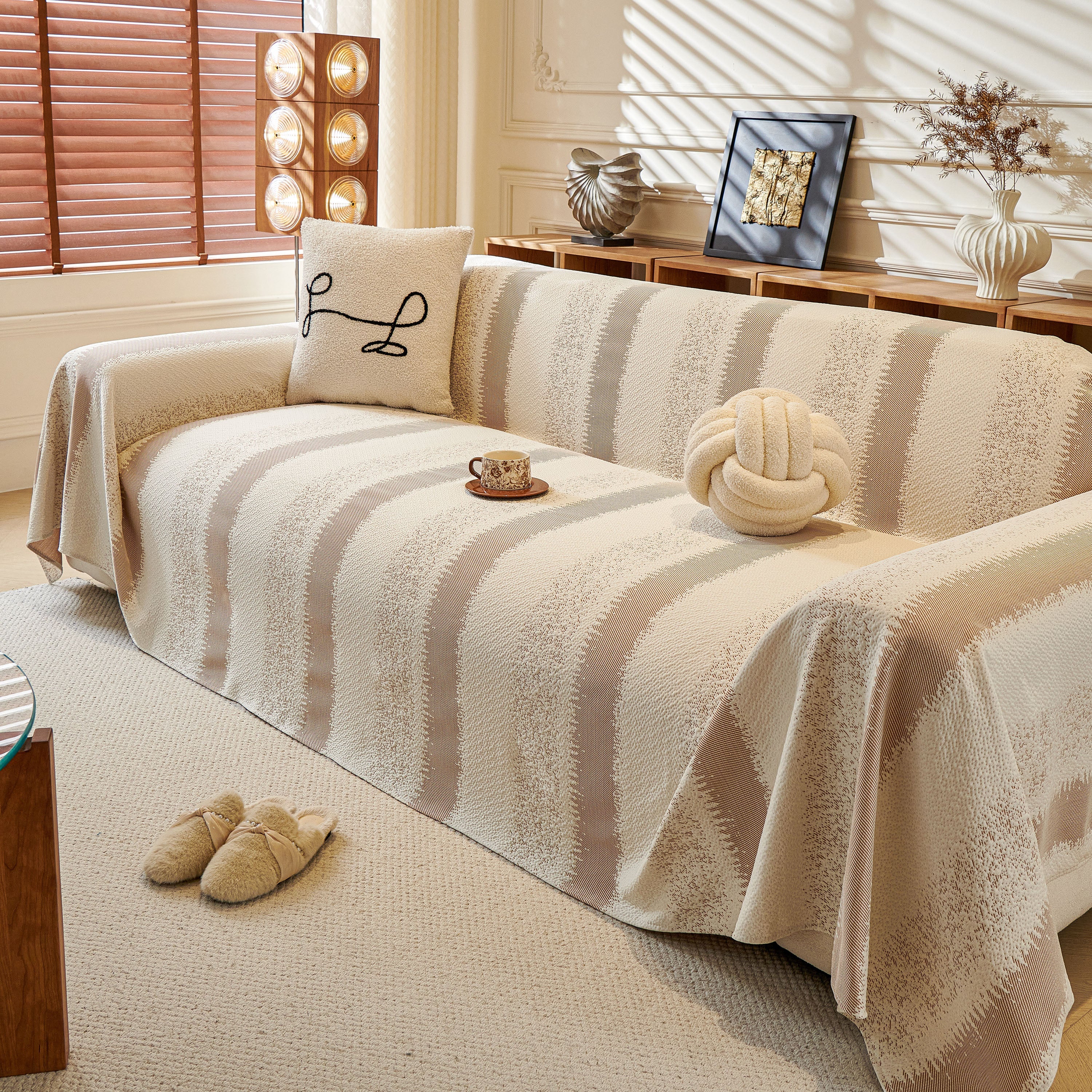 Modern Striped Sofa Throw Blanket, Lightweight Couch Cover for Summer Seating