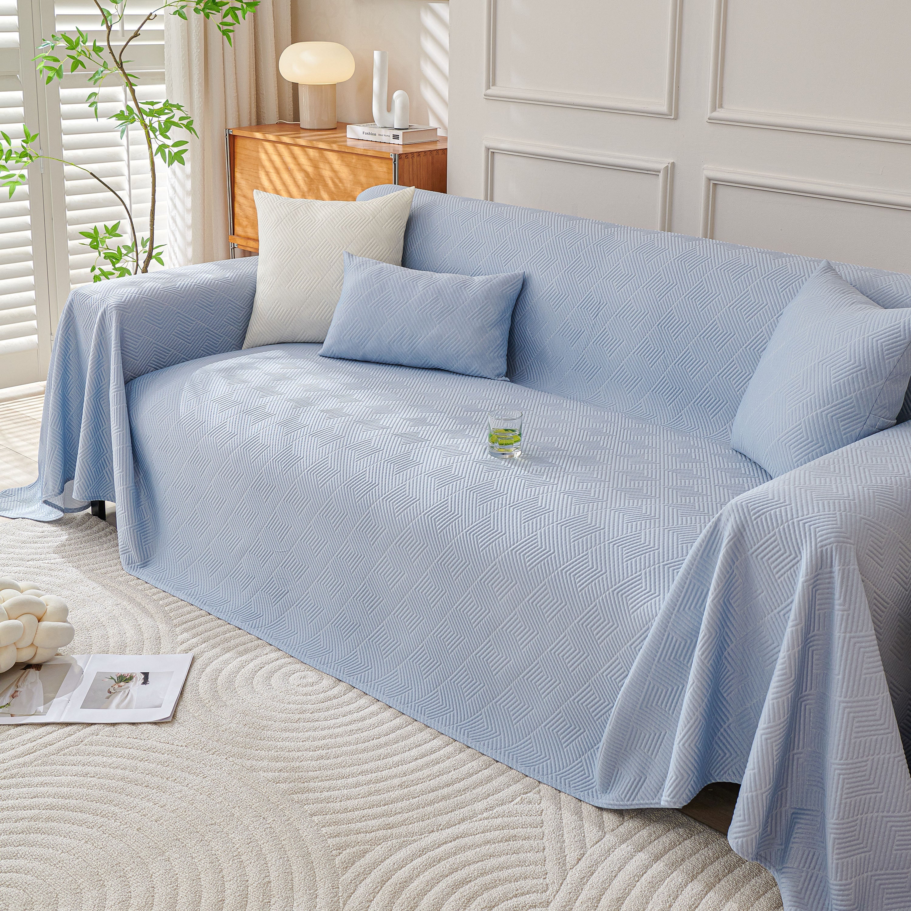 Cooling Scratch Proof Large Sofa Throw Cover, Geometric Texture Couch Protector