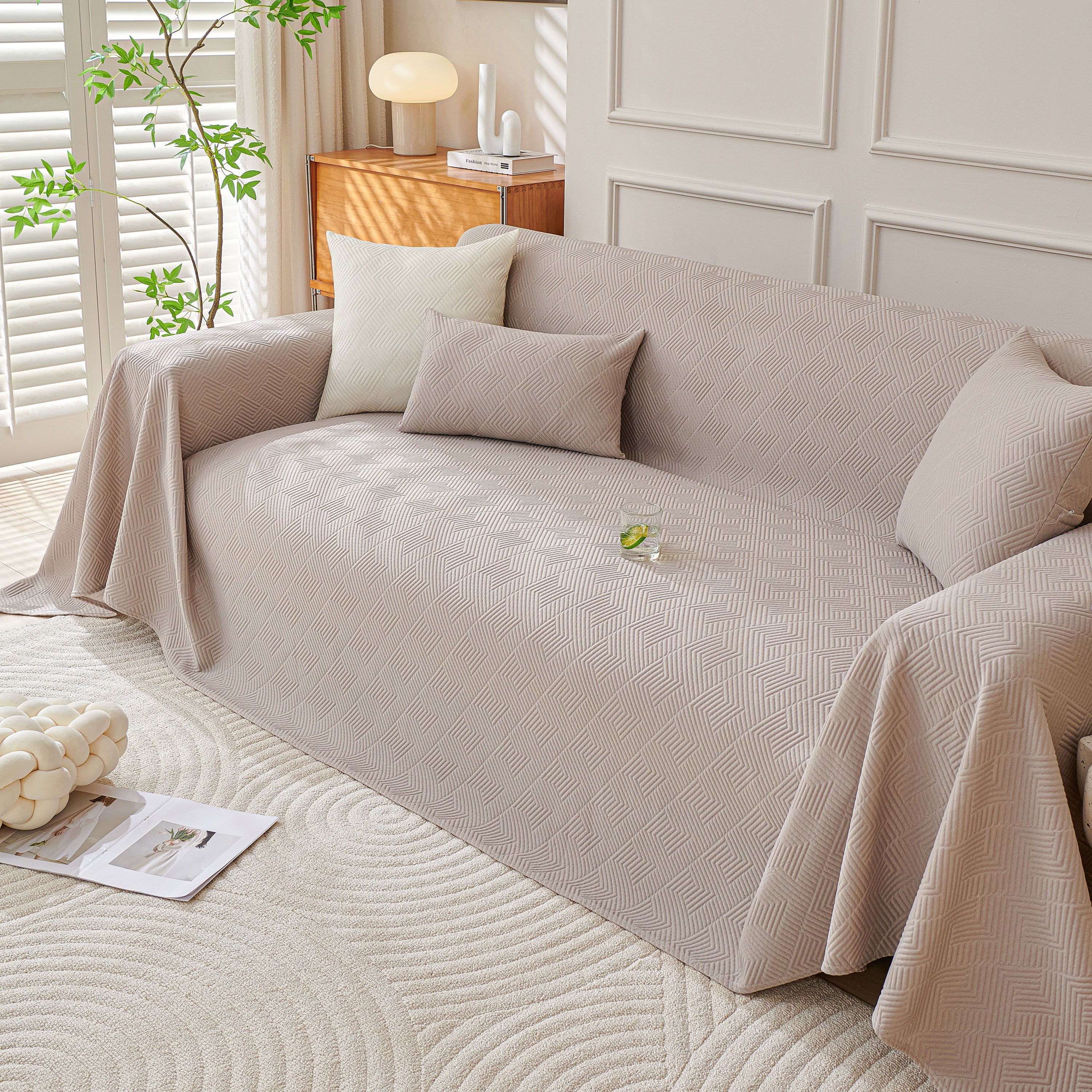Cooling Scratch Proof Large Sofa Throw Cover, Geometric Texture Couch Protector