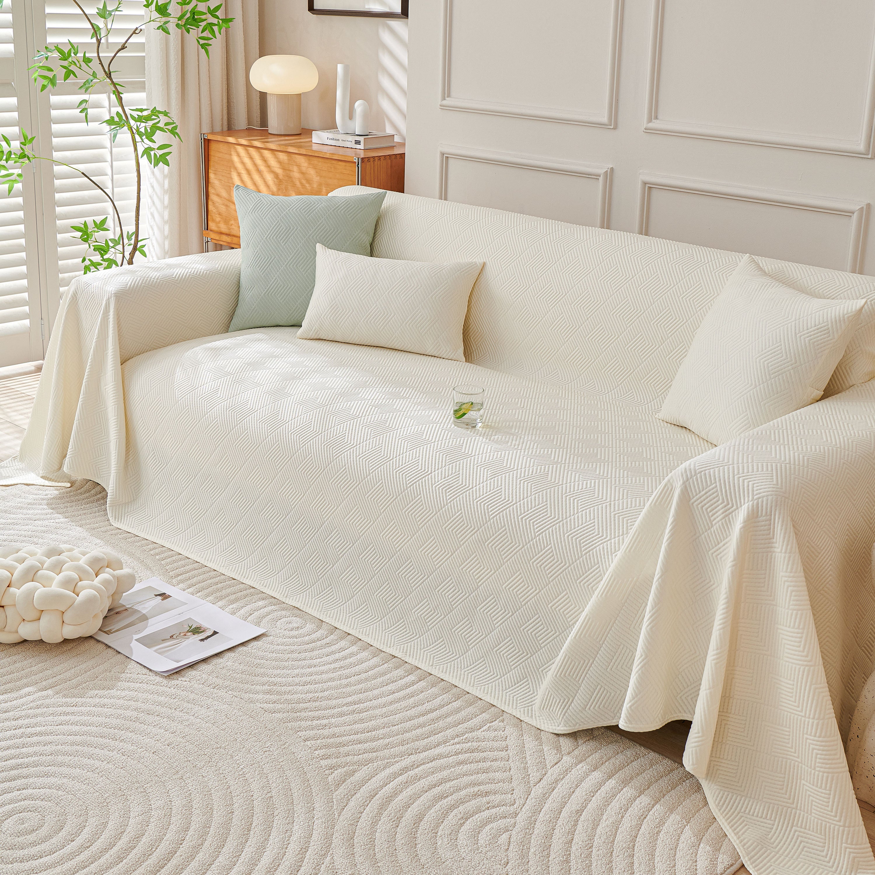 Cooling Scratch Proof Large Sofa Throw Cover, Geometric Texture Couch Protector