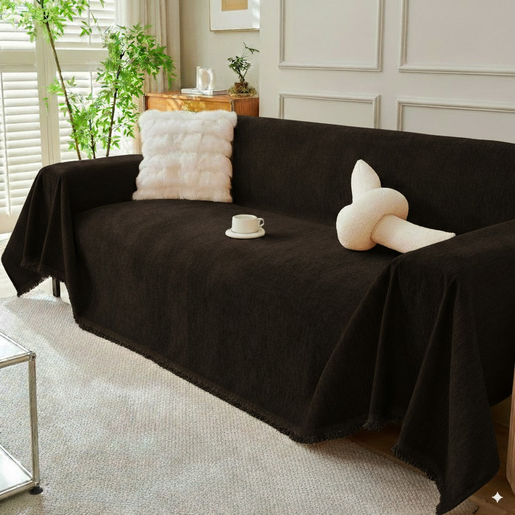 Solid Color Chenille Sofa Throw Blanket, Soft & Plush Decorative Couch Throw Cover