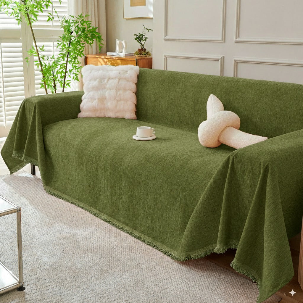 Solid Color Chenille Sofa Throw Blanket, Soft & Plush Decorative Couch Throw Cover