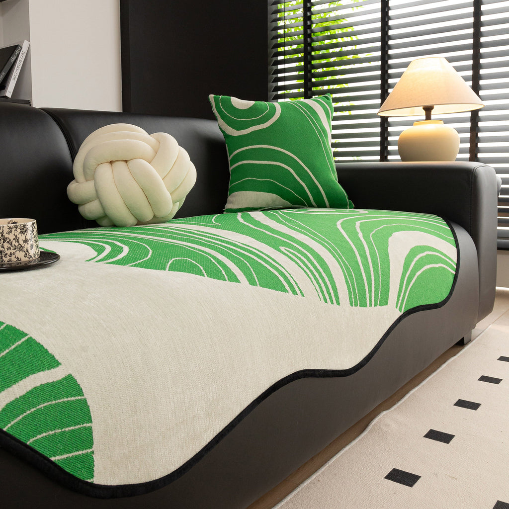Abstract Art Sofa Cover with Wave Edge, Non Slip Couch Cover for Stylish Homes
