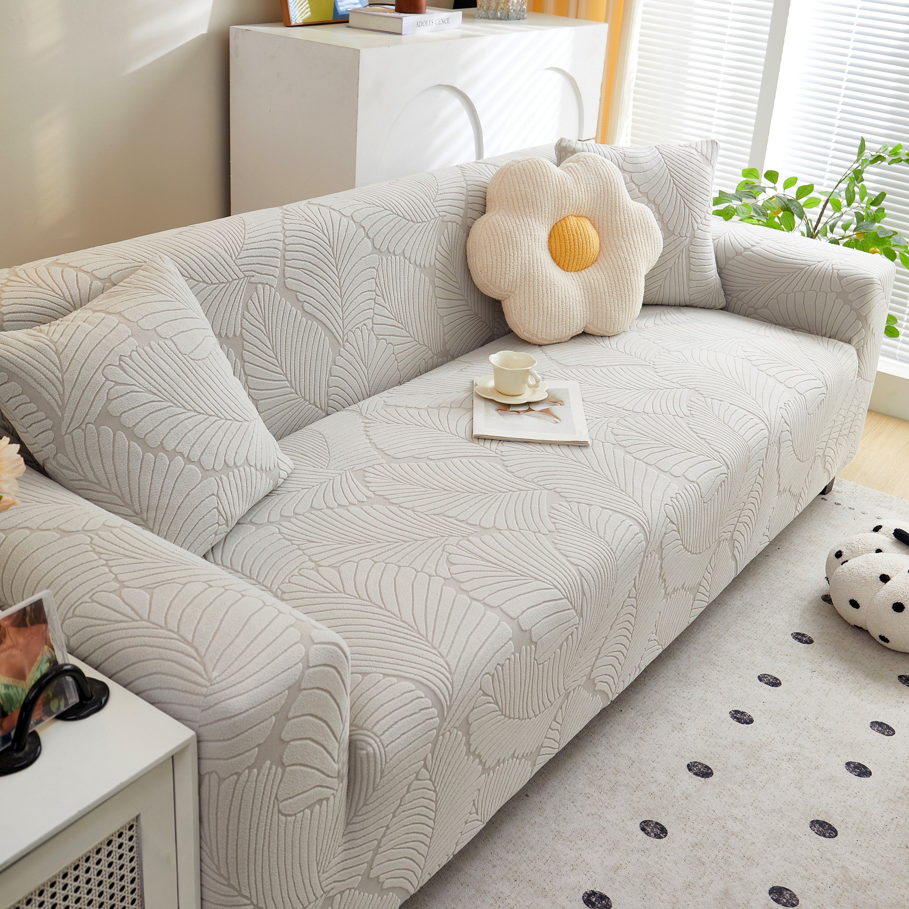 Jacquard Leaf Stretch Sofa Protector Cover Soft Washable Spandex Couch Slipcover