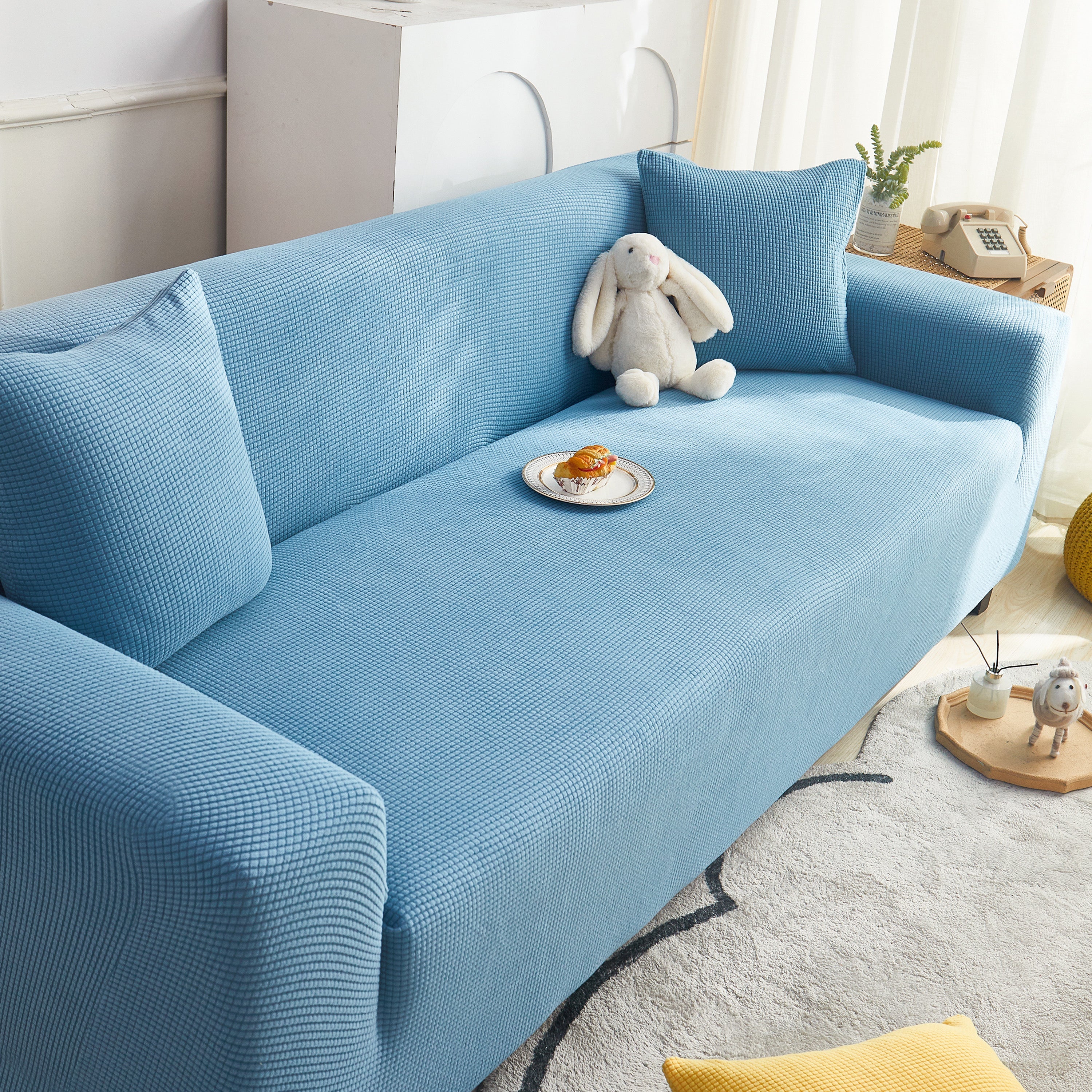 Grid Textured Stretch Sofa Cover, Soft Elastic Slipcover for Couch Protection