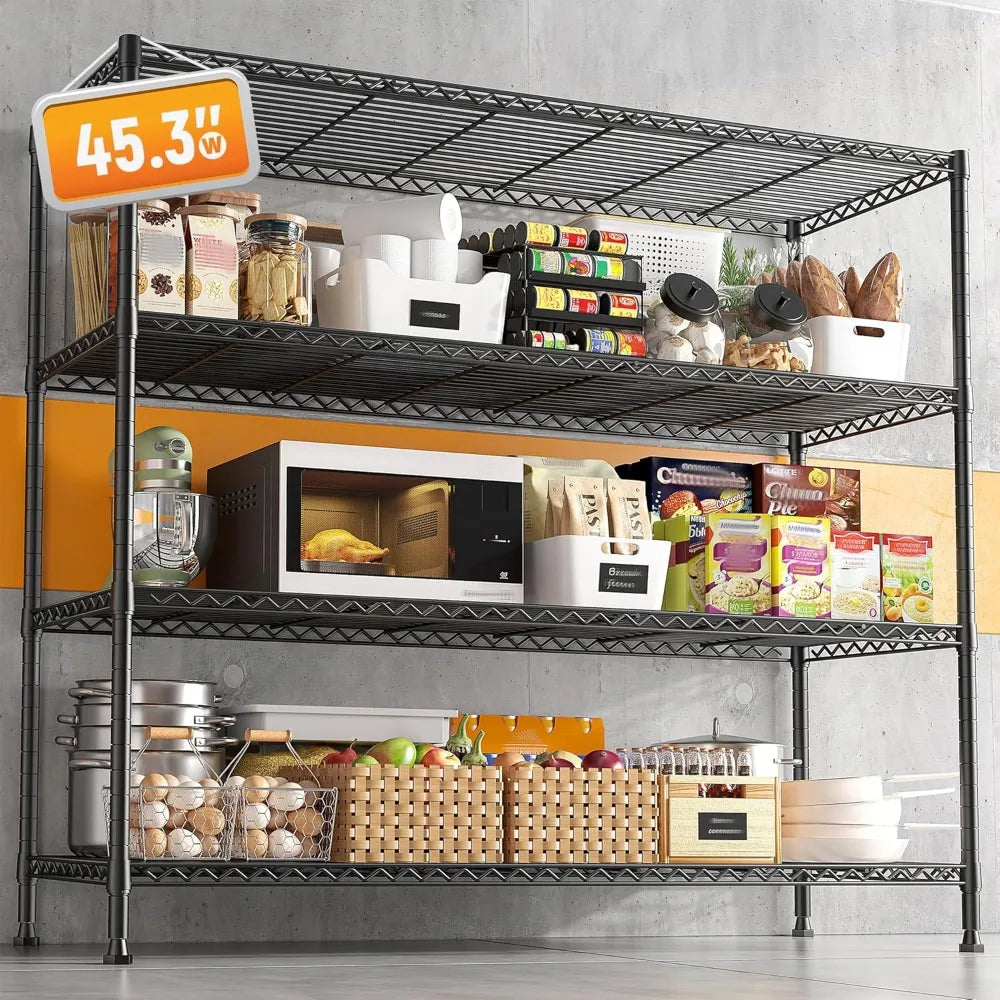 Storage Shelves 45.3''W Wire Shelving Unit 4 Tier Metal  Shelvess Kitchen Steel ShelvingShelves for, Storage Rack