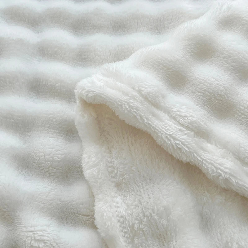 White Luxury Imitation Fur Plush Blanket Warm Super Soft Blankets Bed Sofa Cover Fluffy Throw Blanket for Bedroom Couch Travel