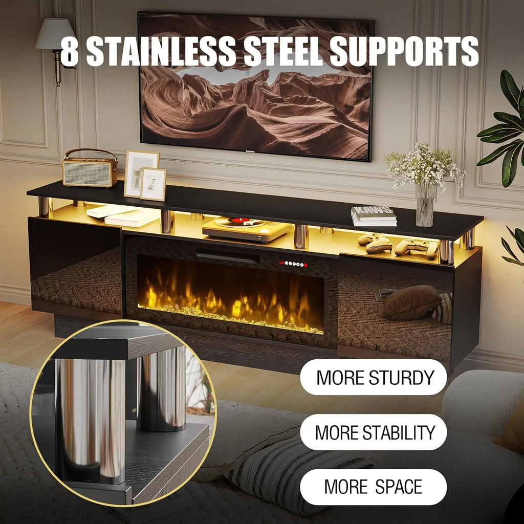 70" Modern Fireplace TV Stand with 36" Electric Fireplace for TVs Up to 80 inch, Luxury LED Light Entertainment Center