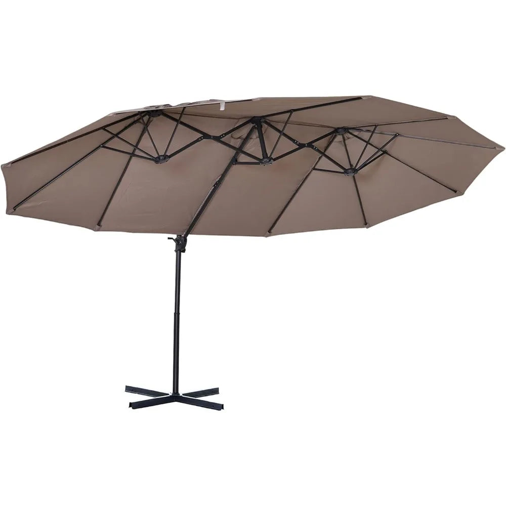 14ft Patio Umbrella Double-Sided Outdoor Market Extra Large Umbrella with Crank, Cross Base for Deck, Lawn, Backyard and Pool