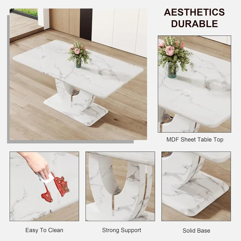 63”Modern Dining Table for 6,Rectangular kitchen table with faux marble tabletop ＆ Ideal for Dining Room, Kitchen Room